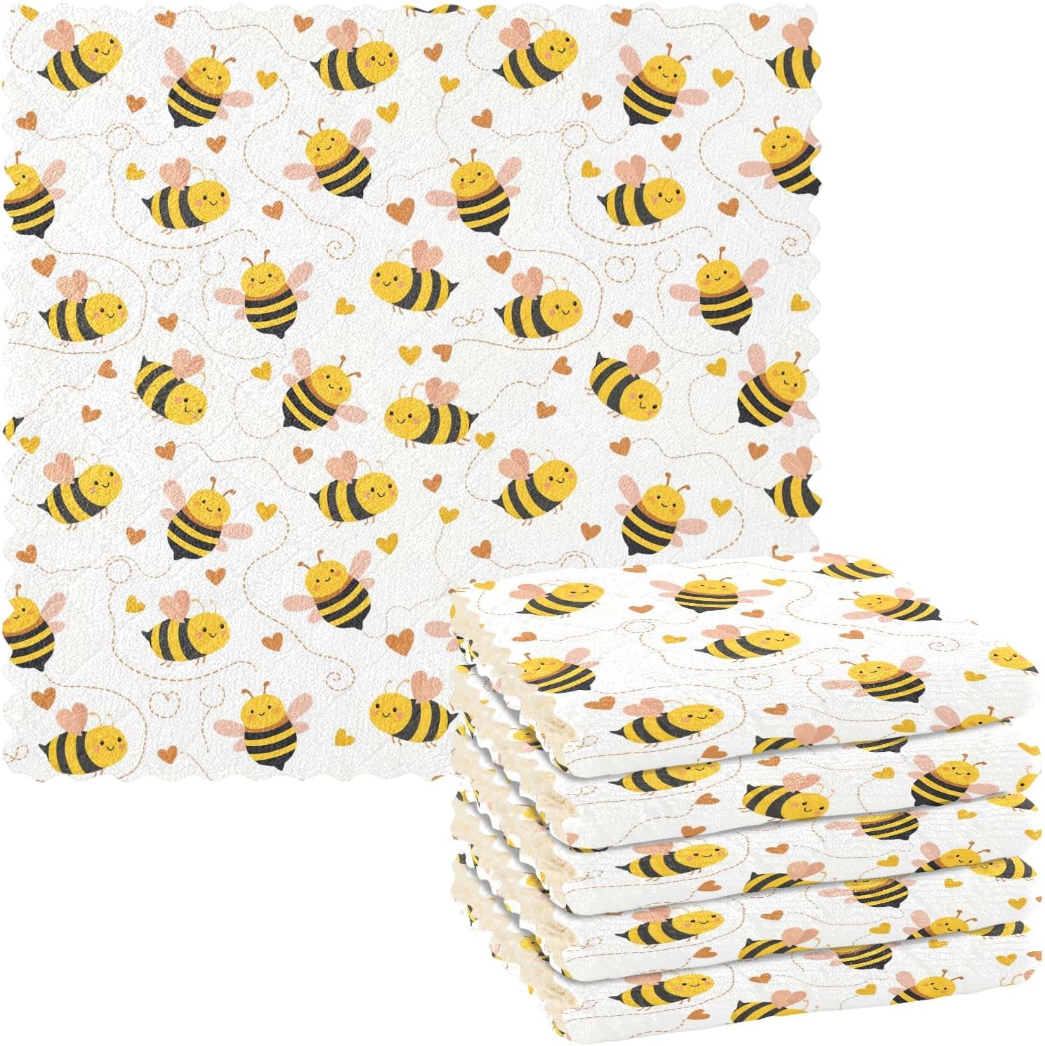 Bolaz Lovely Little Bee 6 Pack Dish Towels, Kitchen Cloth Dishcloths Absorbent Reusable Dishtowels Washable Tea Towels Table Cleaning Cloths