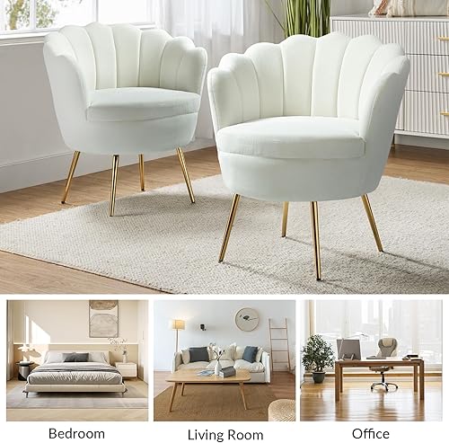 Miniatura 7 de HULALA HOME Silla decorativa moderna de terciopelo con respaldo en forma de concha, bonito sillón para sala de estar, dormitorio, sillón con patas