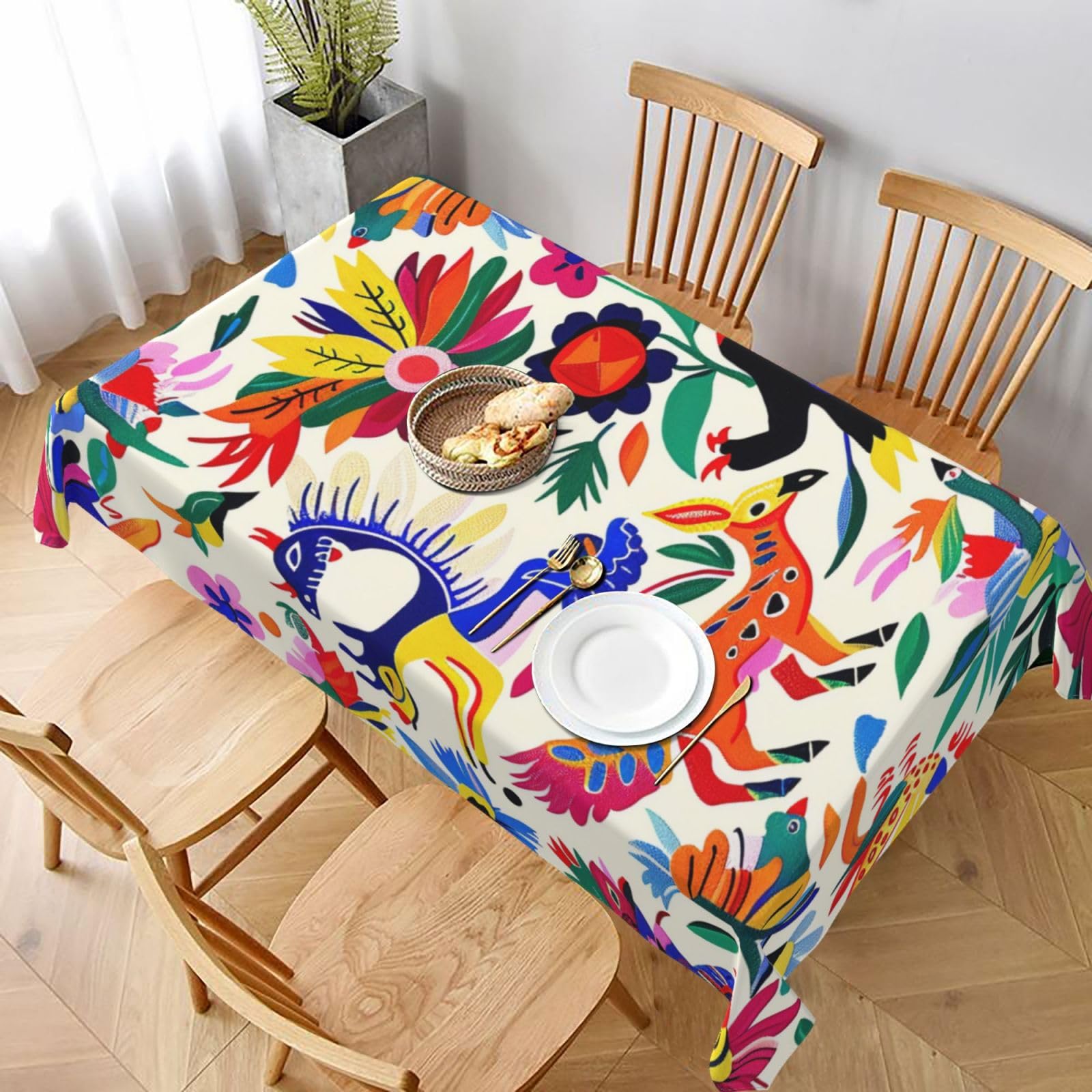 WPKJU Mexican Otomi Animals Printed Tablecloth 60x90 in Water Resistant Table Cover Washable Rectangle Table Cloth for Dining Tables