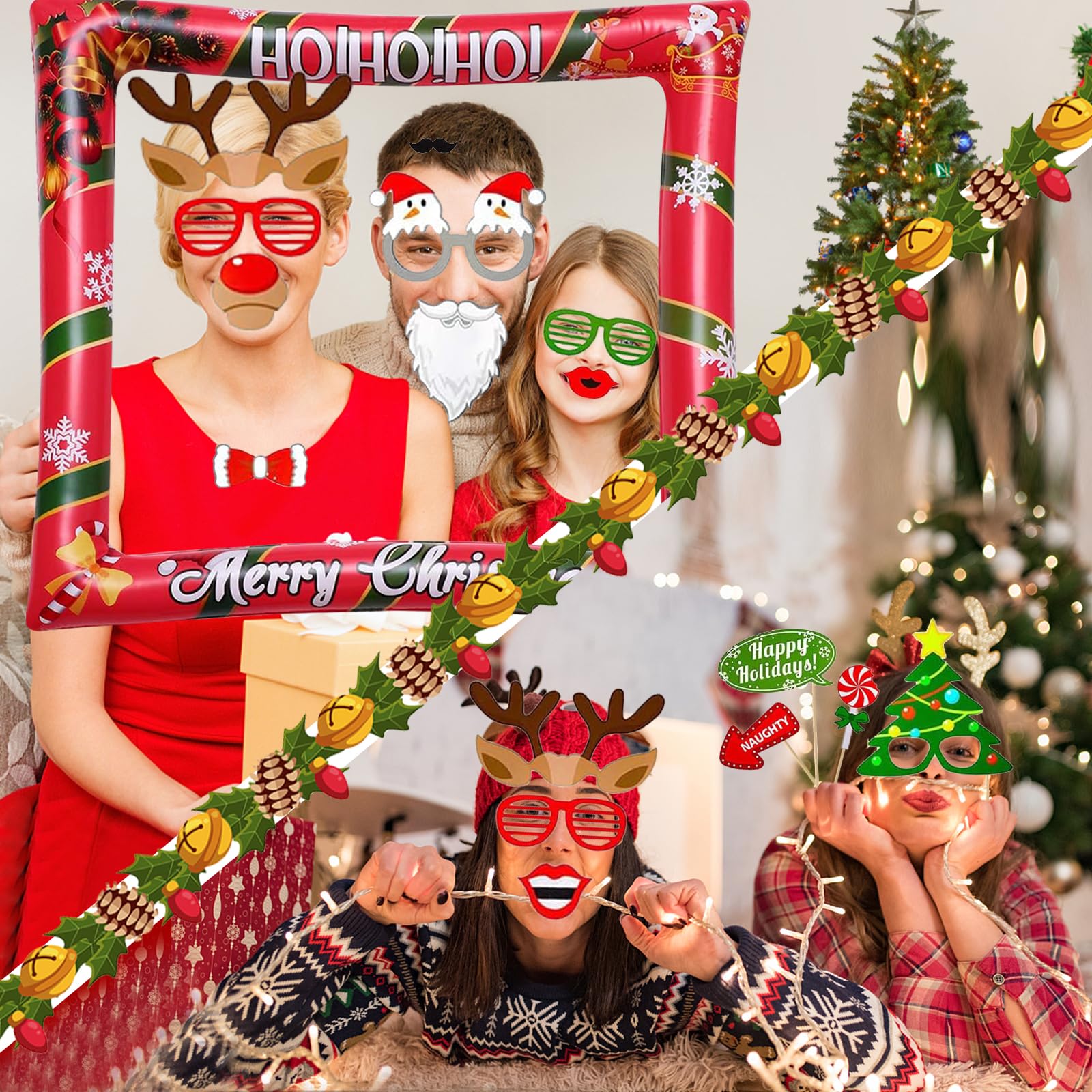 32 Accessoires Photomaton De Noël + Cadre Photo Gonflable - Kit Décoration Pour Fêtes Et Photos Amusantes - 8