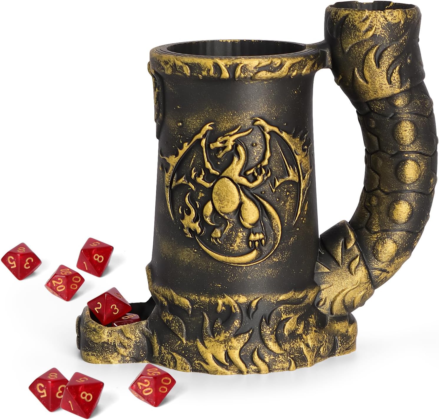 Dice Tower Mug, Dice Rolling Tower, Comes with 7 PCS Dice Set, Suitable for DND Dungeons and Dragons, Tabletop Games, Available As Drink Holder, D&D Gifts, DND Accessories (Original Wood)