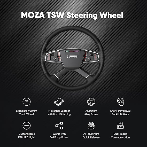 MOZA Trucking Bundle 4PCS PC Gaming Racing Simulator Kit: R5 5.5Nm Direct Drive Wheel Base, 400mm TSW Truck Wheel, SR-P Lite Pedals and Wheel Clamp for PC, Black