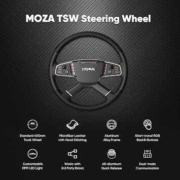 MOZA Trucking Bundle 4PCS PC Gaming Racing Simulator Kit: R5 5.5Nm Direct Drive Wheel Base, 400mm TSW Truck Wheel, SR-P Lite Pedals and Wheel Clamp for PC, Black