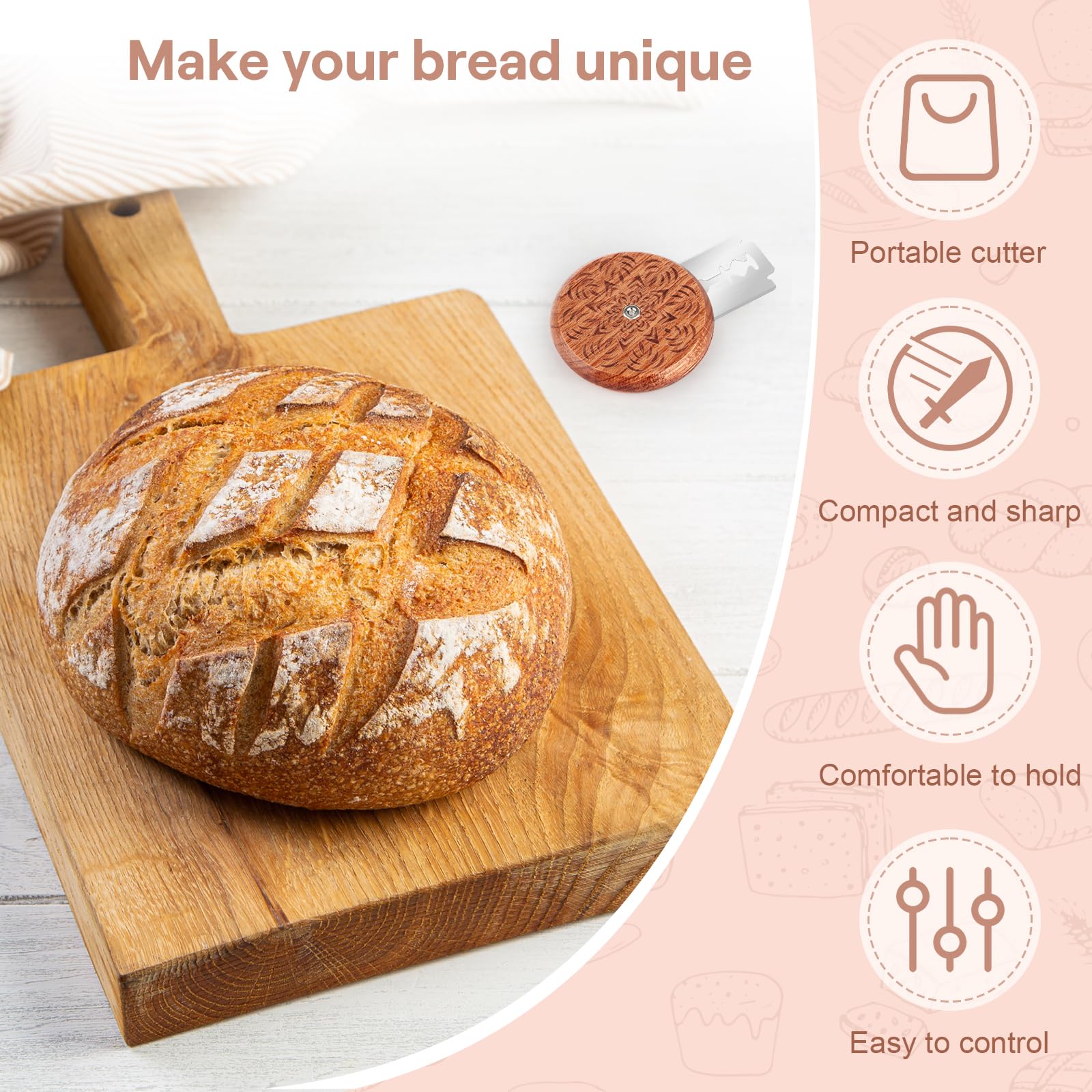 Ryaupy 3PCS Acciaio Carbonio Taglierino Pane Set - Coltelli Pane Secanti e Curvi - Utilizzato per Cuocere Forno, Intagliare Impasti, Modelli Fai-da-Te