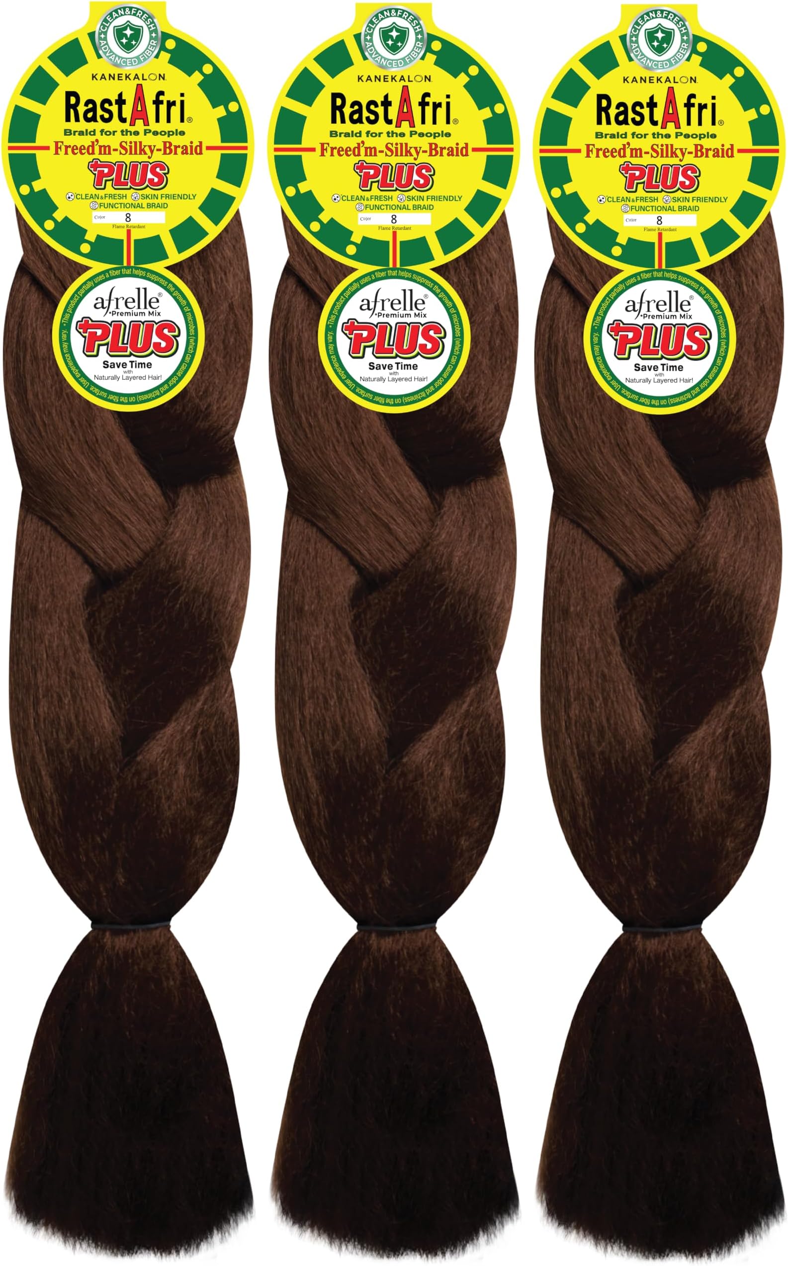RastAfri AFB Silky Synthetic Braiding Hair Extensions, Soft Silky Texture for Braiding, Twists & Protective Hairstyles, Lightweight and Tangle Resistant, Color #8 Ash Brown, 3 Pack