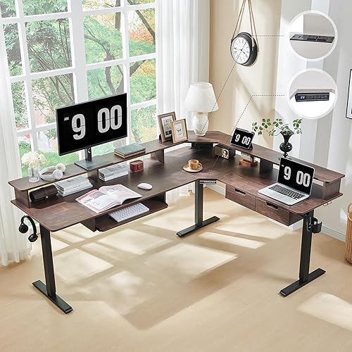 Miniatura 11 de RedLemon Escritorio Eléctrico de Pie en Forma de L de 75 x 60 Pulgadas, Escritorio de Esquina para Gaming con Altura Ajustable con Cajones, Bandeja