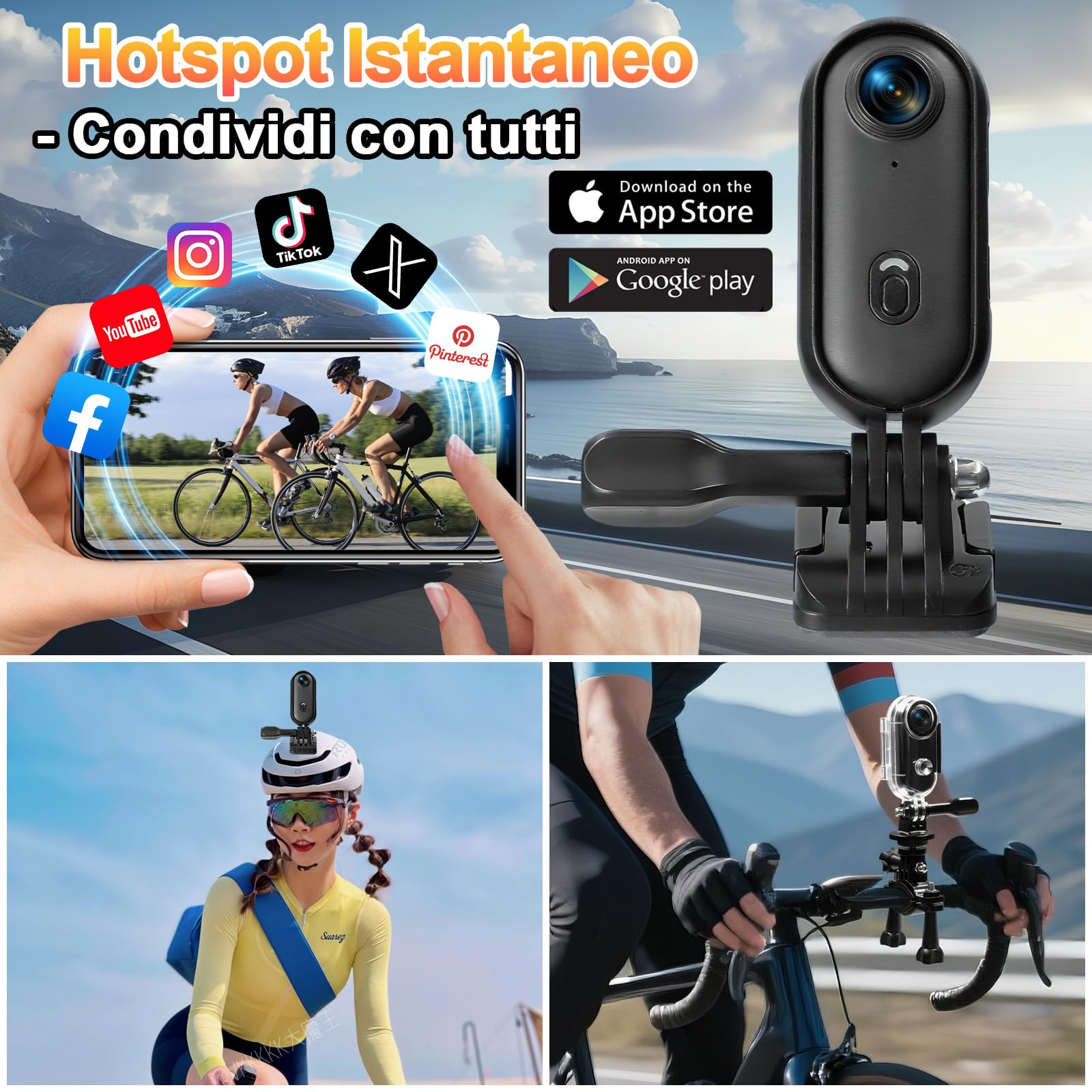 Mini Action Cam 4K Subacquea WiFi Grandangolo, per Immersioni & Ciclismo | 30m impermeabile, 140min batteria, 12MP, attacco magnetico, condivisione social