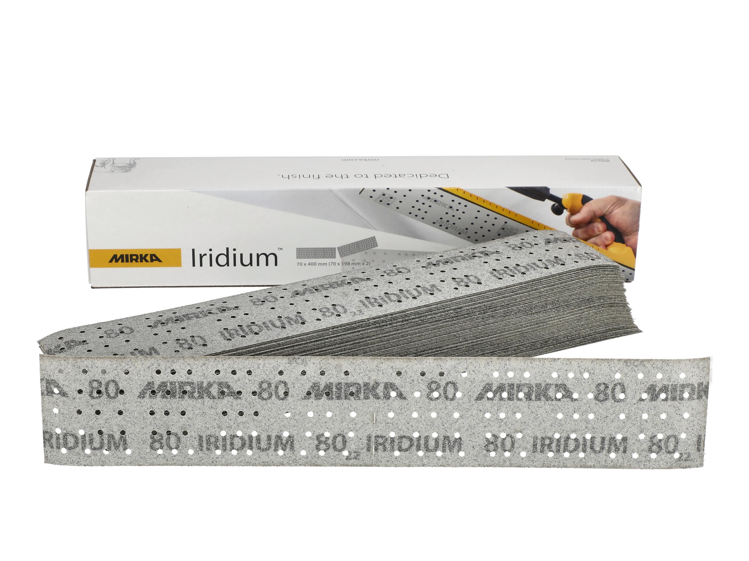 Mirka Iridium 70X400mm 140H Multi Hole Perforated Abrasive Strips P80 - 50 Pack 6416868236965