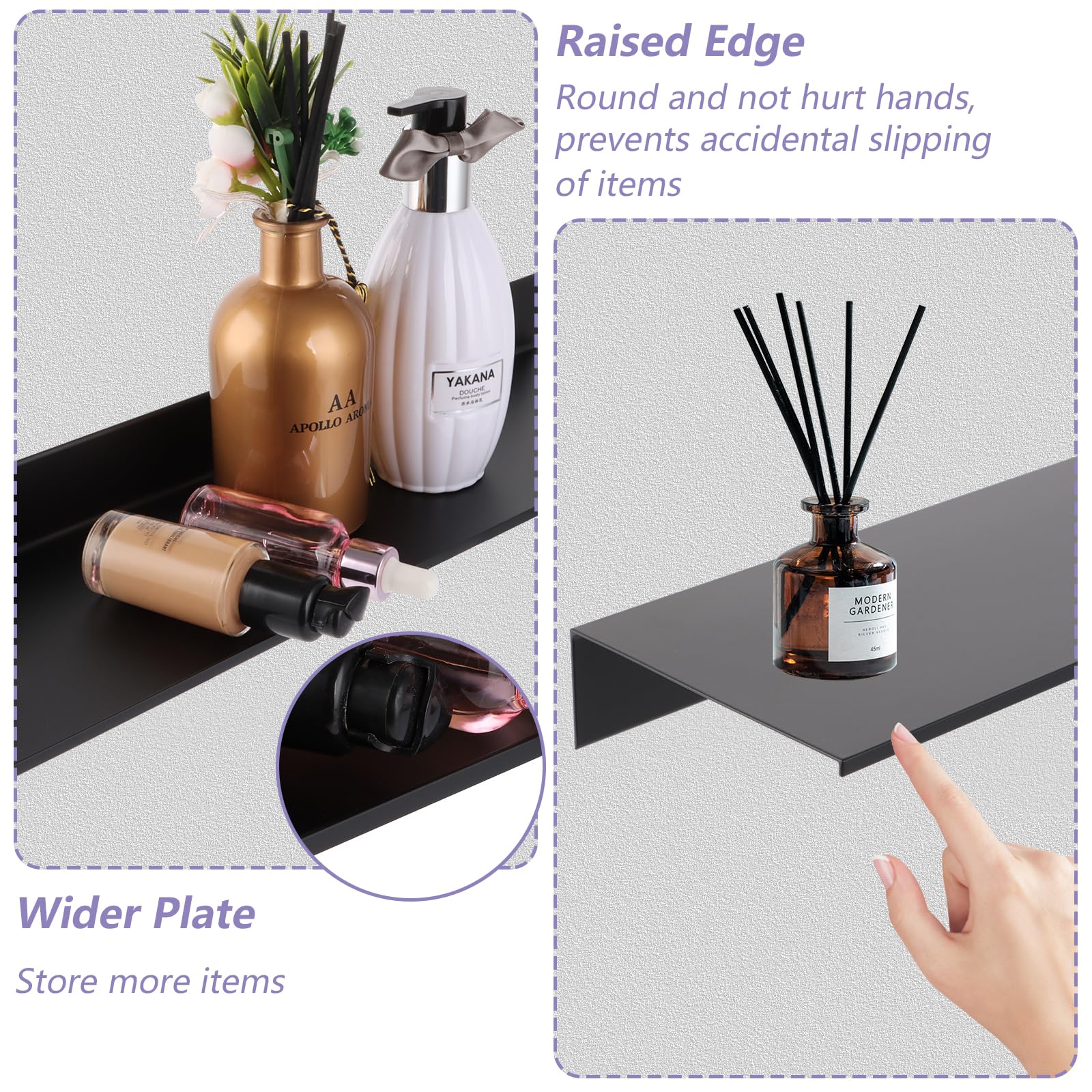 Stonebroo Noir Étagères murales métal, Lot de 3, 42/40/40 cm, Tablettes flottantes décorative Moderne, pour Salon, Bureau, Cuisine, agencements Multiples LBJ14B