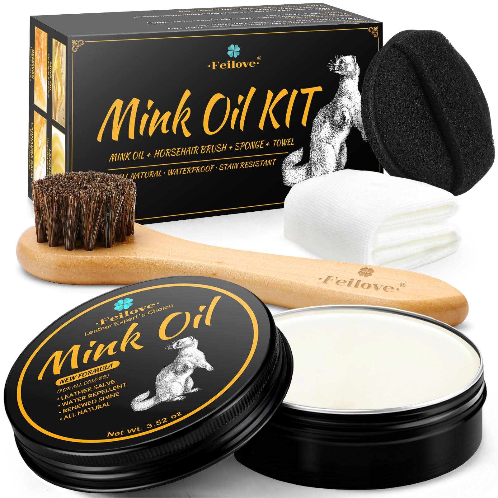 Feilove Mink Oil Leather Conditioner and Cleaner - Premium Waterproof Formula for Boots and Shoes