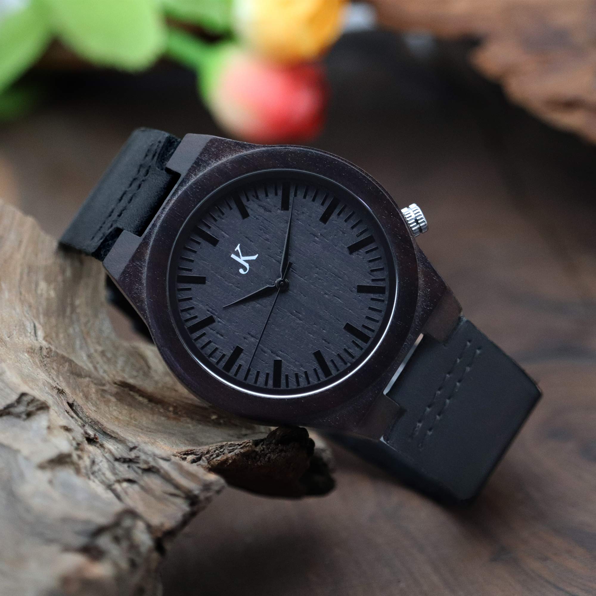 Bobo Bird Orologio da polso in legno di ebano Uomo * black mamba * in marrone/nero orologio al quarzo analogico Con Cinturino in Vera Pelle Fatta a Mano, con scatola regalo