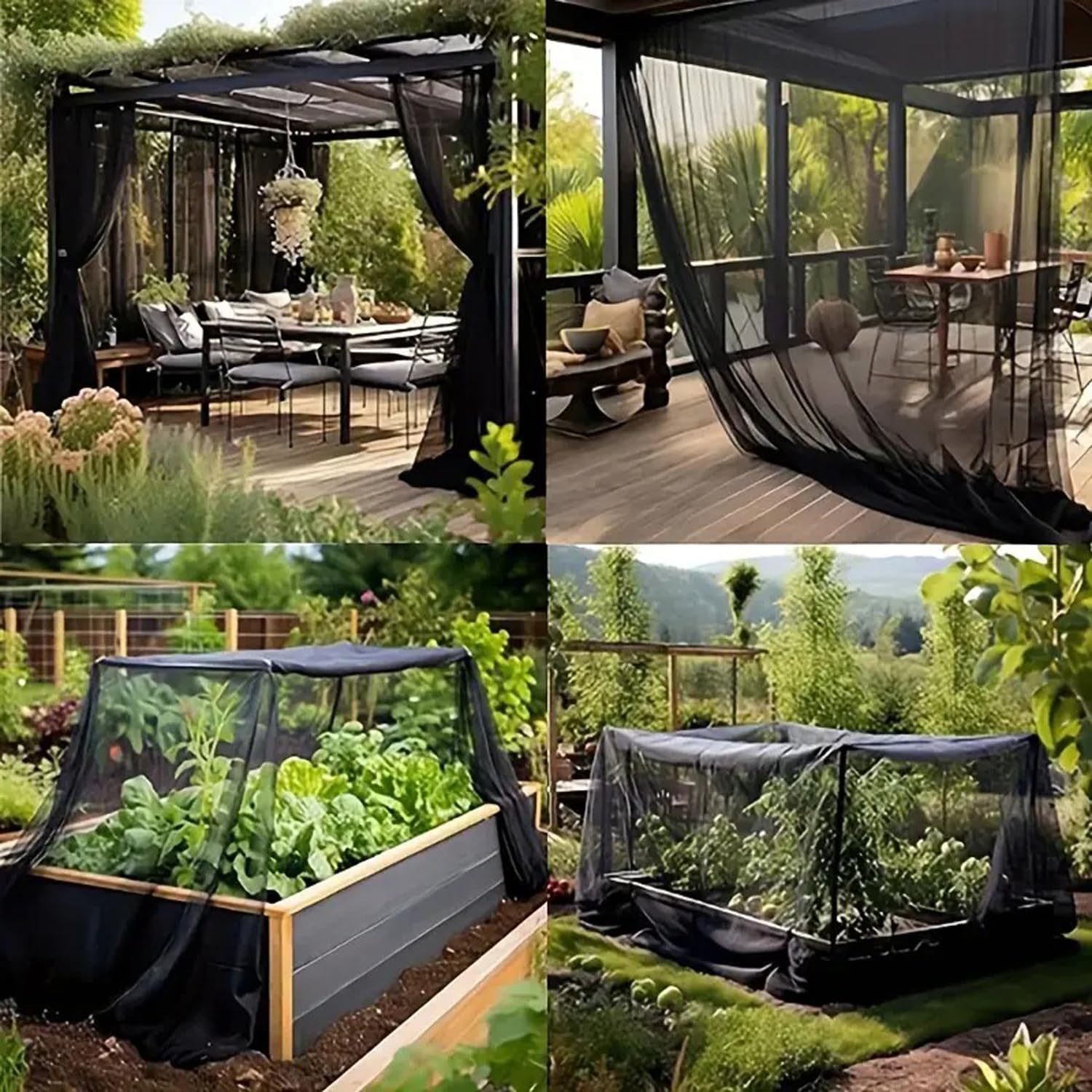 Filet anti-moustiques de qualité supérieure en maille fine pour vétérinaires et plantes - Tonnelle d'extérieur - 3 x 4 m - Noir - Protège les insectes et les mouches