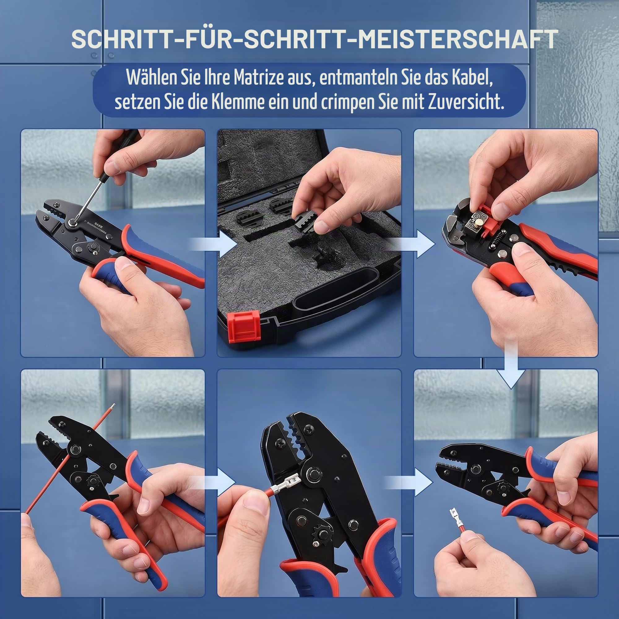 Crimpzange Wechselbacken Set mit 6 Köpfen,Elektrische Kabelschuhzange