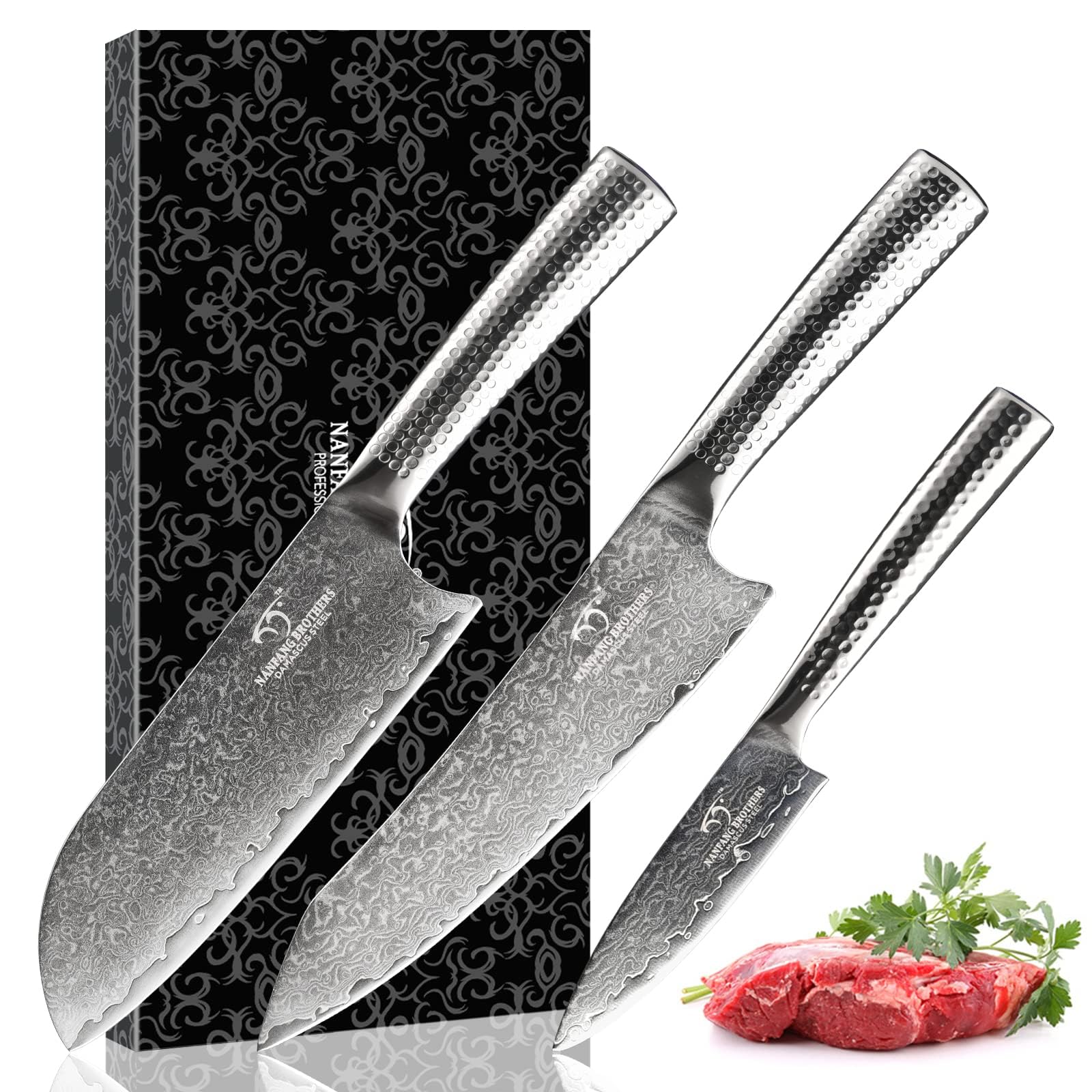 Set Coltelli Da Cucina Professionali - 3 Pezzi Acciaio Inossidabile Nero Coltello Da Cucina con Ceppo Coltelli - Professional Kitchen Knife Set with Block Kitchen Knives Chef Knife