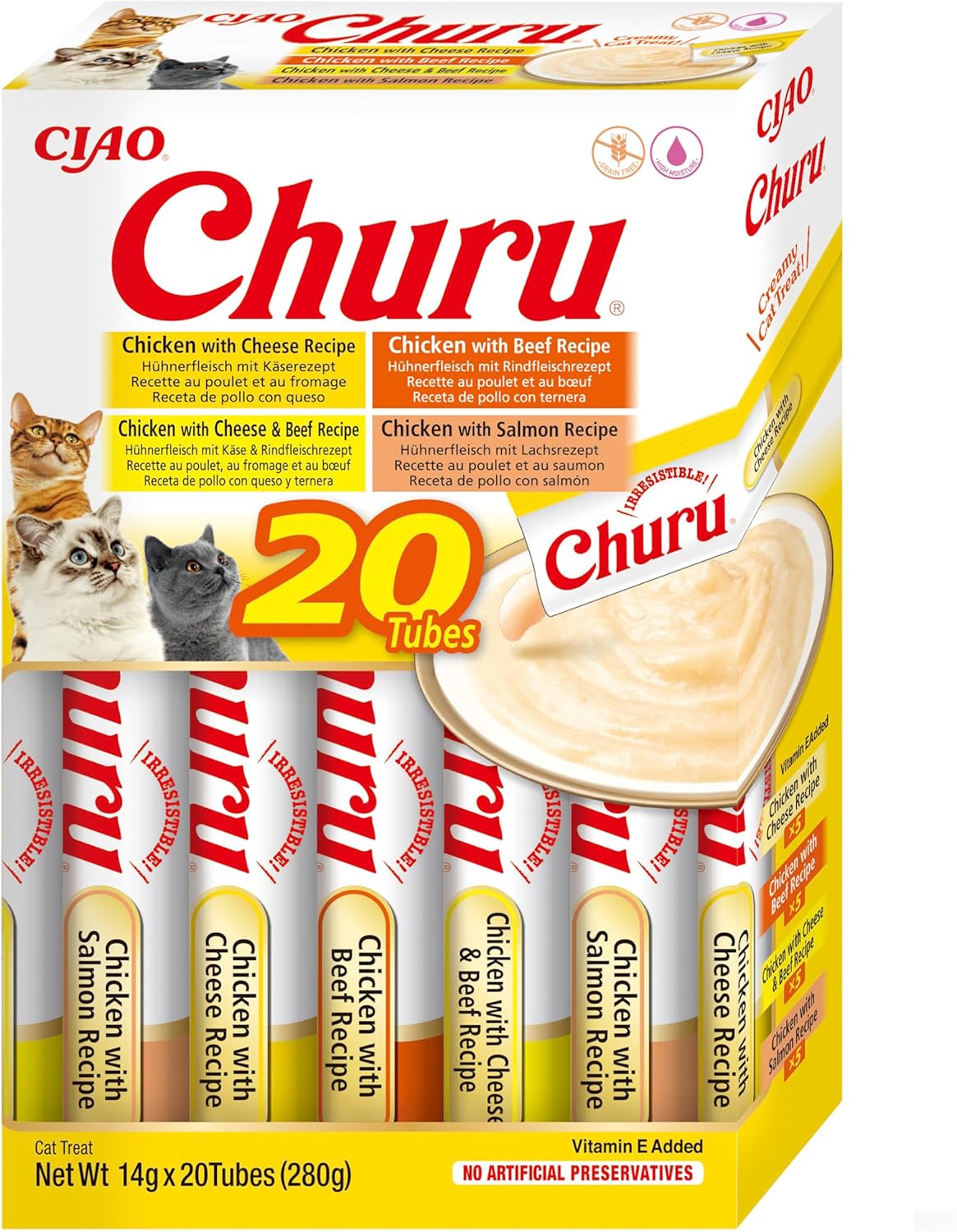 Churu by INABA Cat Treat Chicken and Beef Variety Box 1 Pack (20 x 14g total) / Soft