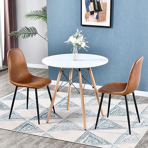 Miniatura 12 de Mesa de comedor redonda de cristal, mesa de cocina pequeña, moderna mesa de comedor circular de 32 pulgadas con patas de madera para cena, espacios