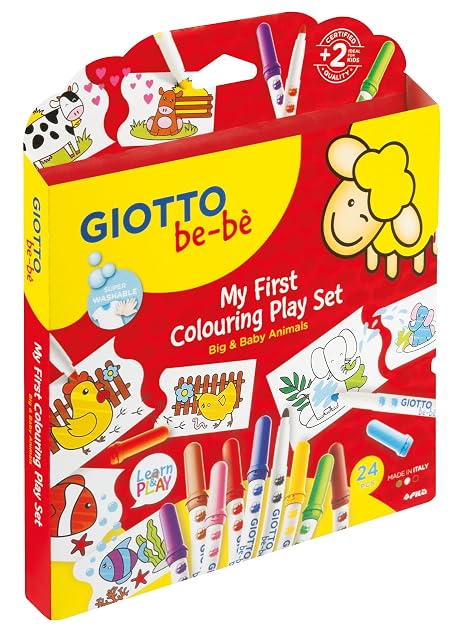 Giotto be-bè My First Colouring Play Set, Rotuladores de Fibra Súper Lavables, Punta 5 mm, Estuche de Cartón