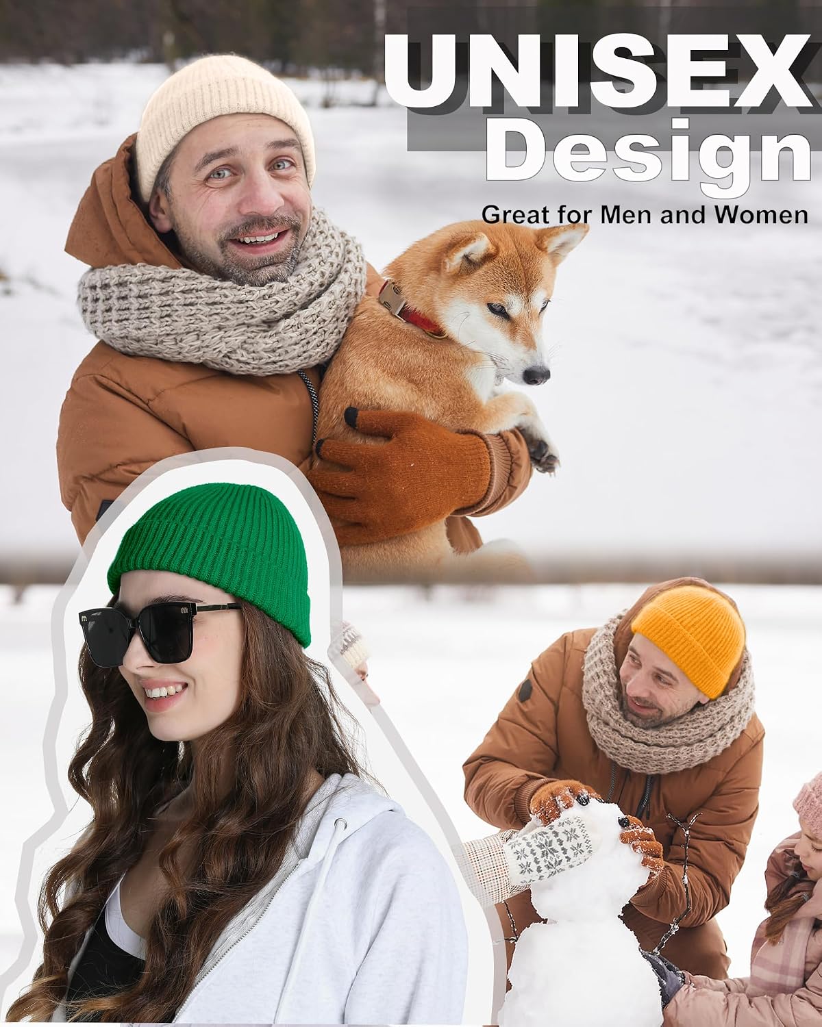Short Wool Fisherman Beanie for Men Women, Fleece Lined Trawler Beanies Knit Cuffed Winter Warm Hat Skull Cap