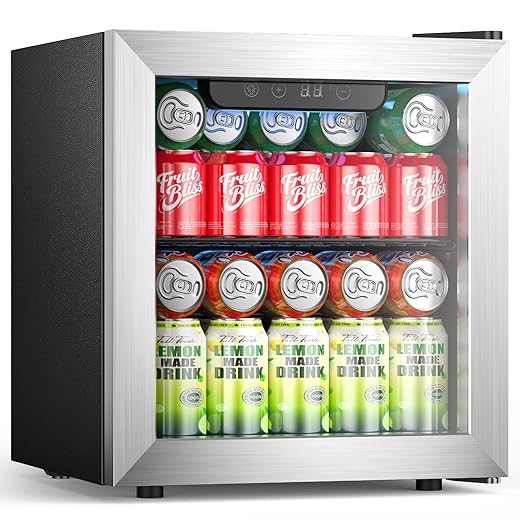 Beverage Refrigerator, 50 Cans Commercial Mini Fridge Cooler, 1.3 Cu.ft with Glass Door, Adjustable Shelves, Digital Temperature Freestanding Small Drink Fridge Soda Beer or Wine for Home Dorm Bar