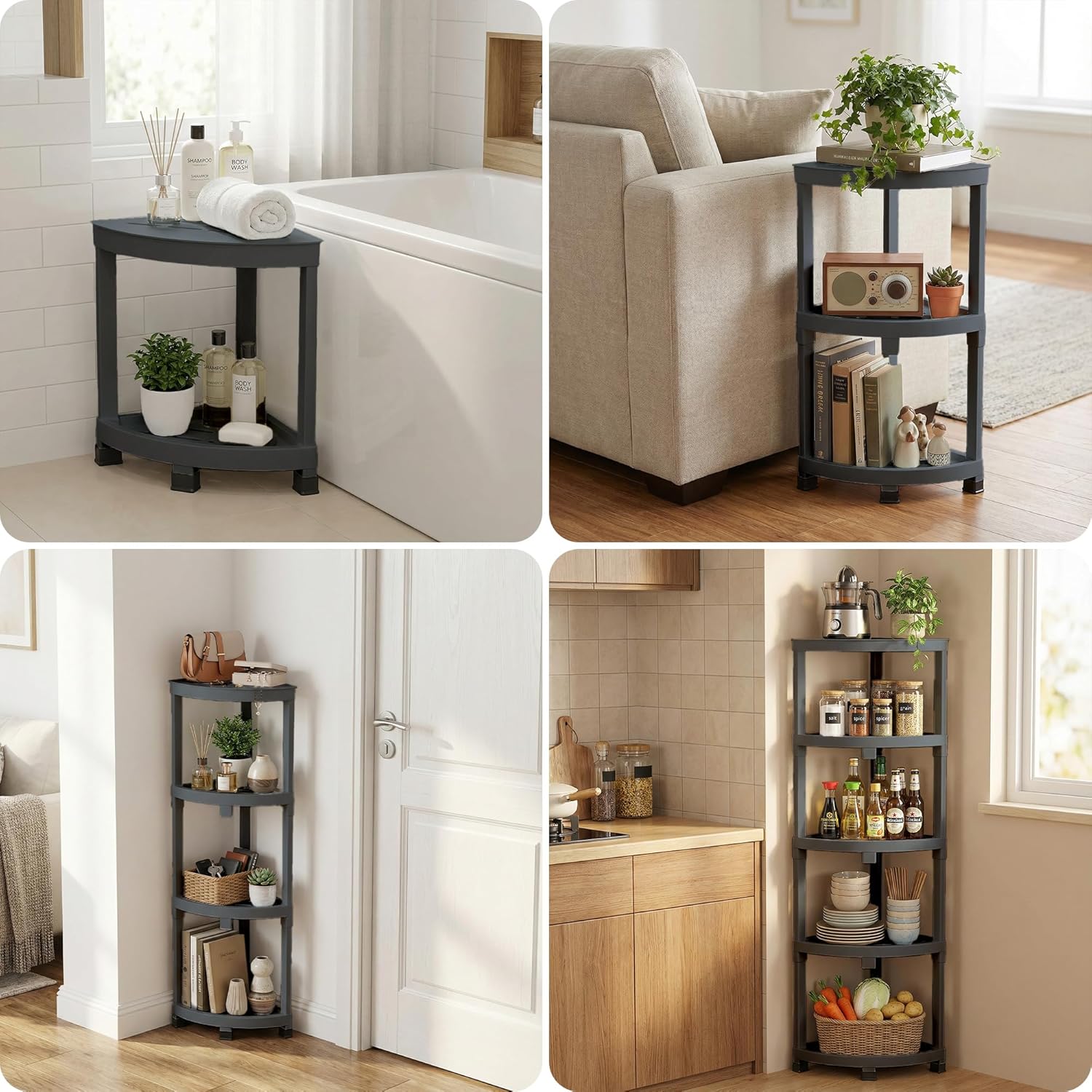 GallopFun Corner Shower Stool for Inside Shower, Waterproof Shower Bench for Shaving Legs, Plastic Anti-Fracture Shower Seat/Foot Rest with Baffle Storage Shelf, Rapid Assembly DIY Shelf (Gray)