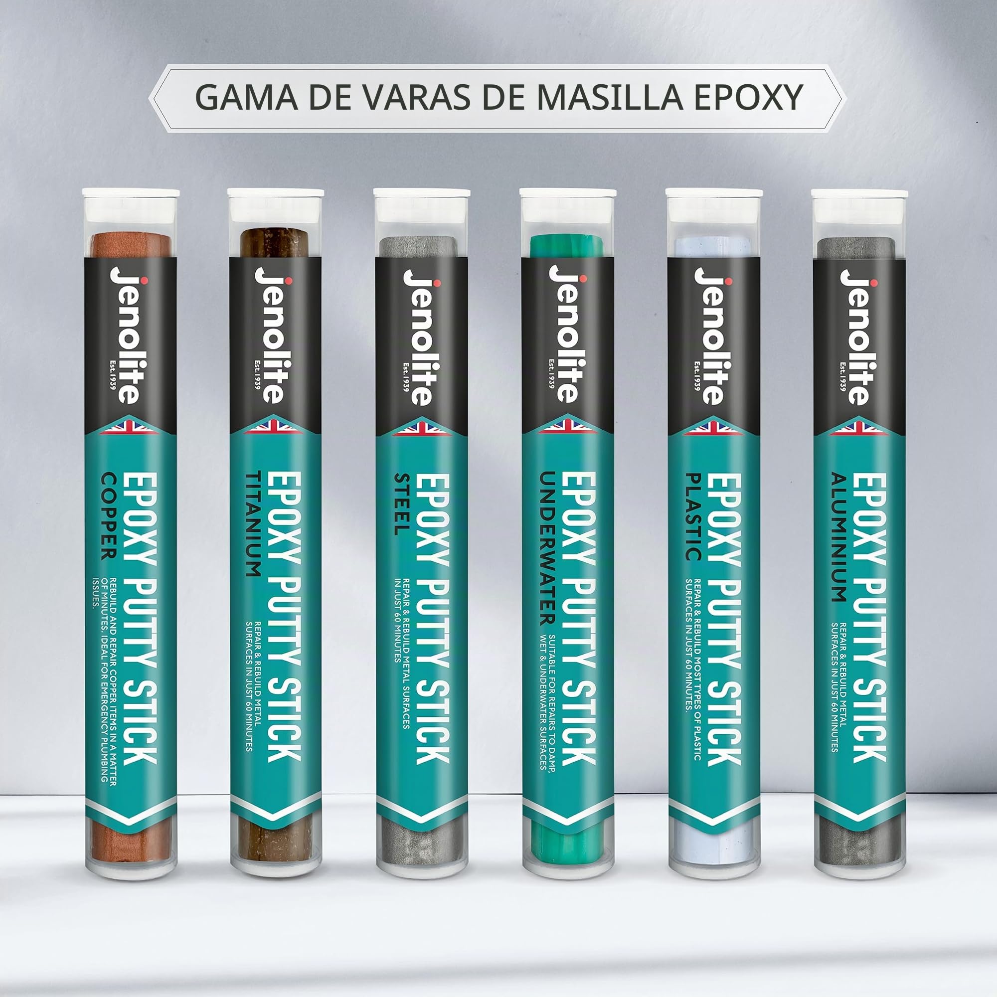 JENOLITE - Masilla Epoxi de reparación de acero - Barra reparadora - Resistencia industrial: reconstrucción y reparación de todos los metales - 112g