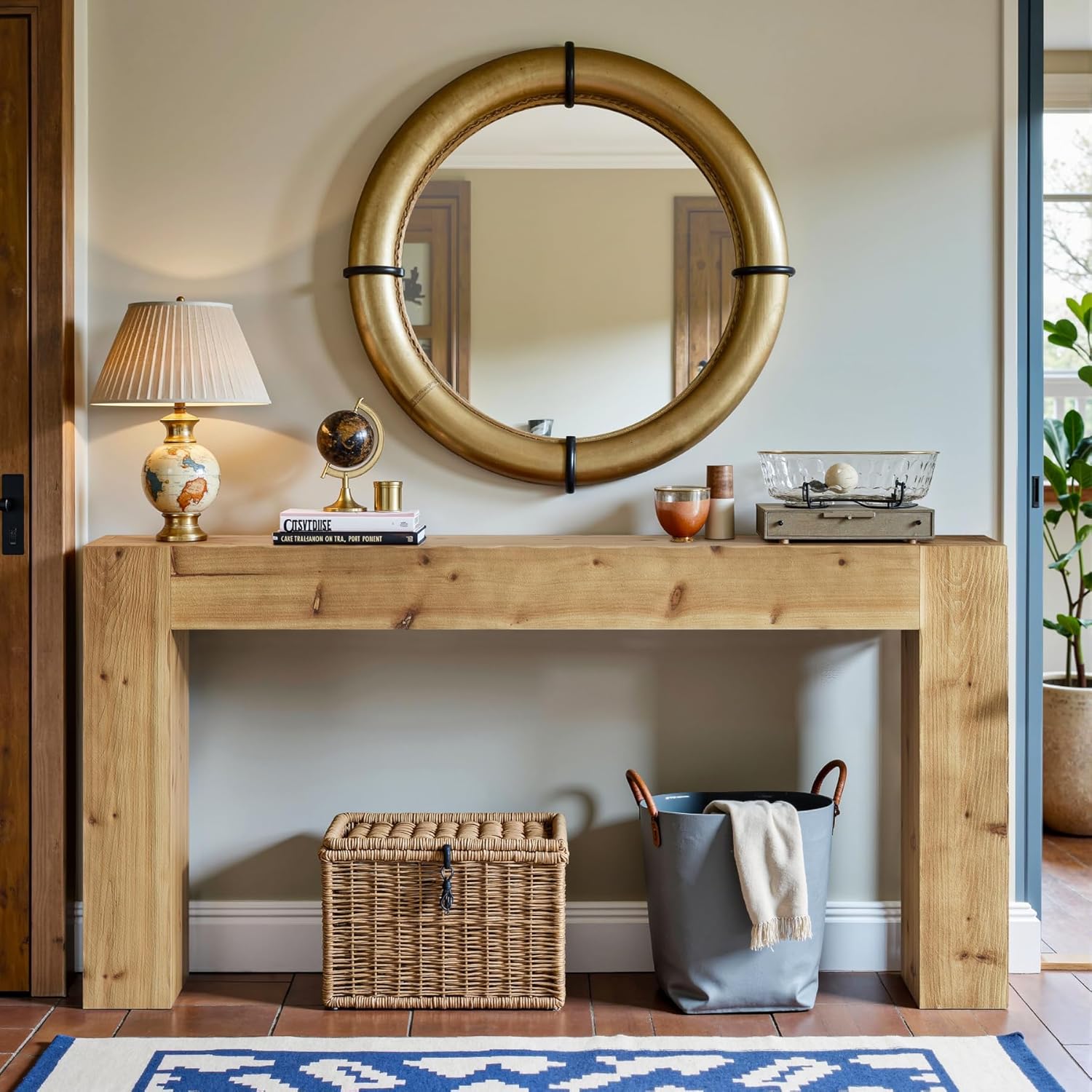 Tribesigns 63-Inch Solid Wood Console Sofa Table, Farmhouse Long Entryway Table Behind Couch for Living Room, Entrance, Hallway, Foyer, Easy Assembly (Light Brown)