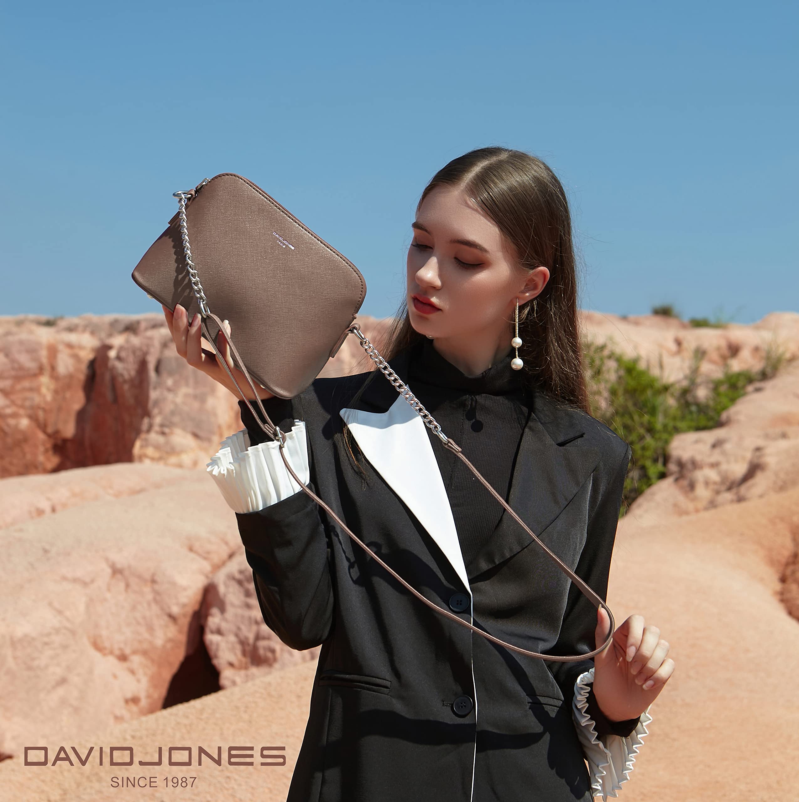 David Jones - Piccola Borsa a Tracolla Spalla Donna Catena - PU Pelle Messenger Crossbody Bag - Clutch Borsetta da Sera Mano Pochette Moda - Shopping Viaggio Sacchetto Borsello - Talpa