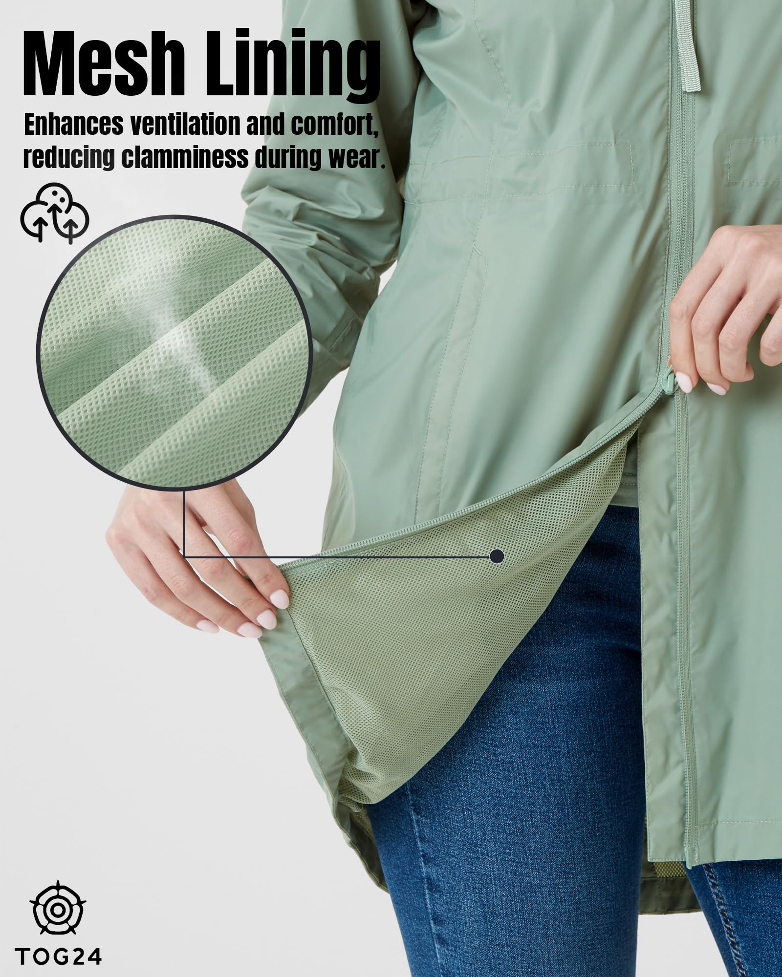 TOG24 Kilnsey Damen Lang Regenjacke Leicht Wasserdicht Windbreaker Übergangsjacke Atmungsaktiv Regenponcho Regenparka mit Kapuze
