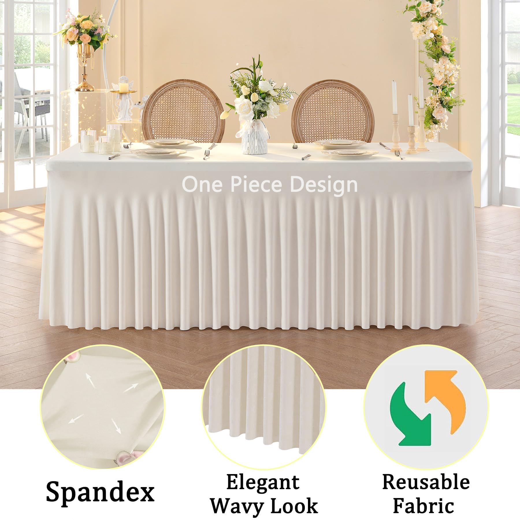 Elastan-Tischdecken für rechteckige Tische, 180 cm, elastische Tischdecke, Schreibtischrock für Partys, Hochzeiten, Geburtstage, Bankette, Babypartys, 3 Stück
