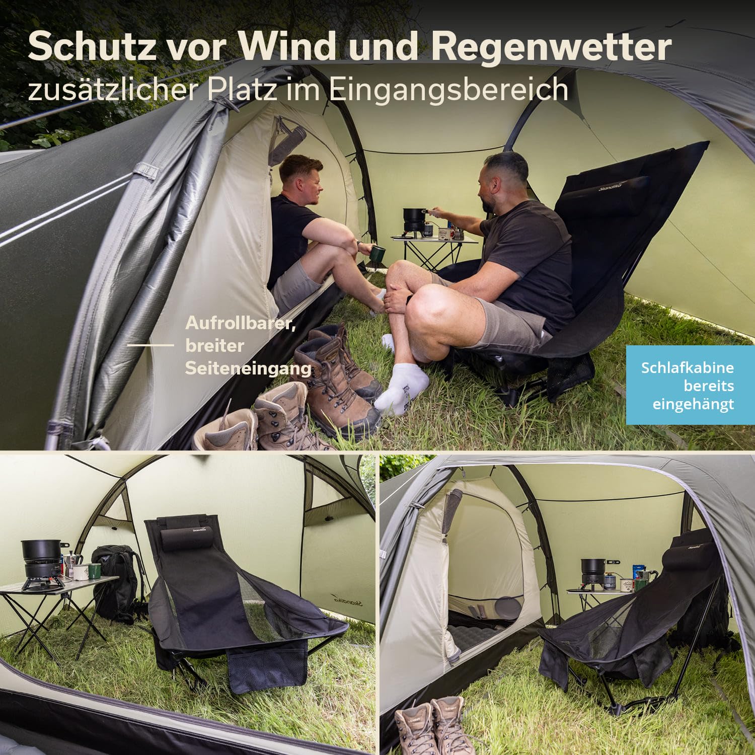 Skandika Trekkingzelt Oteren/Vatn | Camping Zelt für 2-3 Personen, Ultraleicht, kleines Packmaß, wasserdicht, 3000 mm Wassersäule, Tunnelzelt | Trekking, Wandern, Angeln, Outdoor