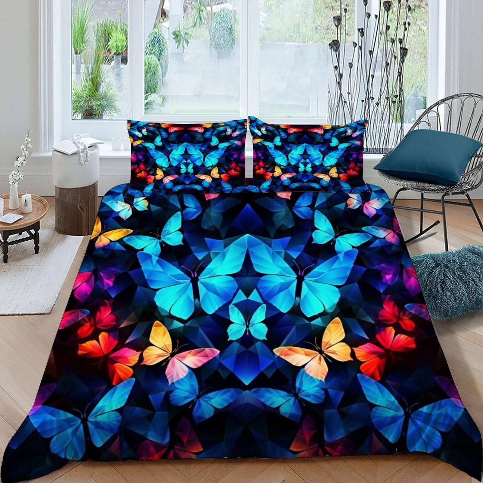 Housse de couette psychedelic butterfly parure de lit 220x240cm