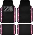 CAR PASS Shining Rhinestones Tapis, Bling Crystal Diamond Glitter Car Tapis de sol antidérapant PVC Chauffe-mains Automotive Universal Fit pour SUV Sedan Car Van, je suis désolé. 4pcs pour les filles mignonnes (rose noire)