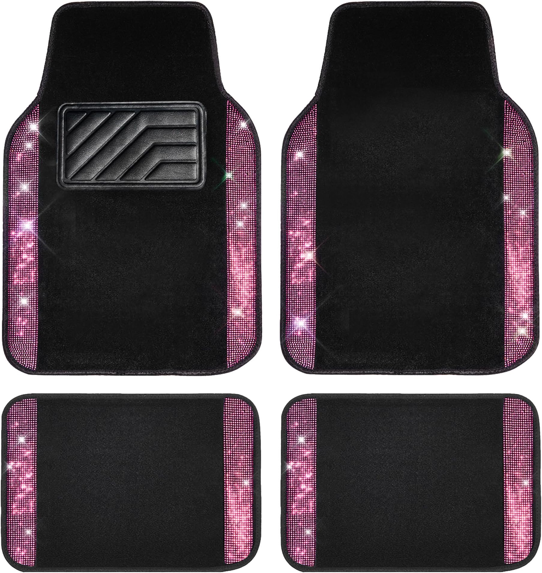 CAR PASS Bling Diamond Car Floor Mat Shining Rhinestones Carpet, Sparkly Glit...