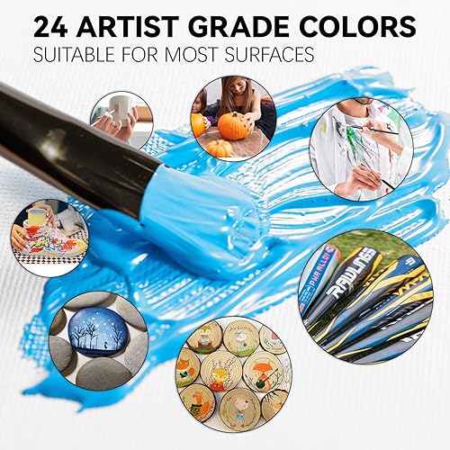 Miniatura 20 de Inburit Juego de pintura artística con caja de caballete de madera, pinturas acrílicas de 24 colores, 8 pinceles de pintura, 6 paneles de lienzo, 54