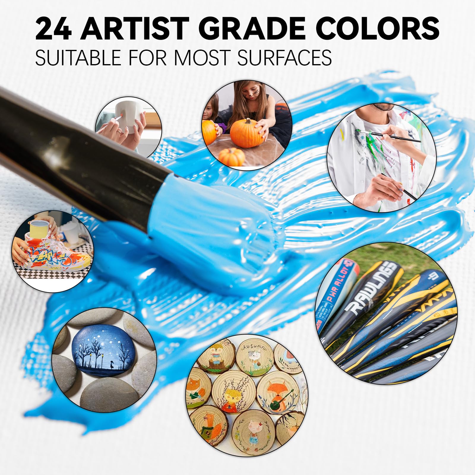 Inburit Lot de 36 kits de peinture acrylique pour adultes et enfants, ensemble de peinture acrylique avec chevalet en bois, 18 couleurs, 8 pinceaux, 6 toiles, kit de peinture pour artistes débutants
