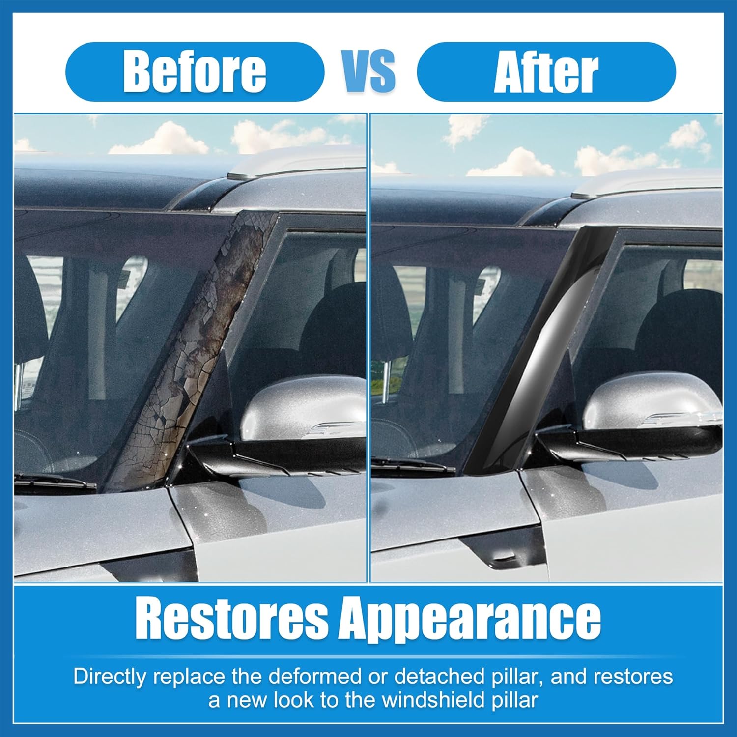 Pair Windshield A-Pillar Trim Panel for Kia Soul 2010-2013 Driver and Passenger Outer Side Replaces 861802K500 861702K500 Front Left and Right Item Replacement