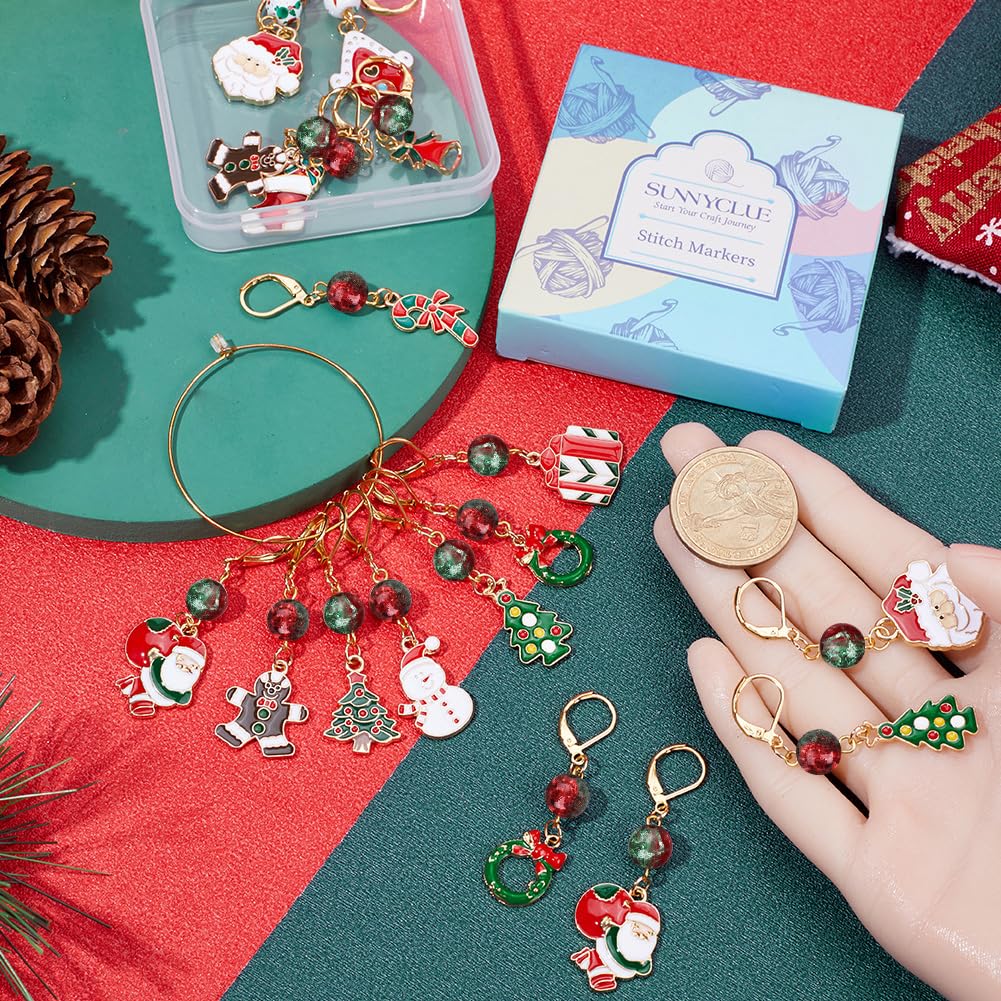 SUNNYCLUE 1 Box 24Pcs 12 Style Christmas Crochet Stitch Markers Stitch Marker Crochet Knitting Markers Small Enamel Stitch Marker Charms for Knitting Weaving Sewing Needleworks DIY Supplies - Image 4