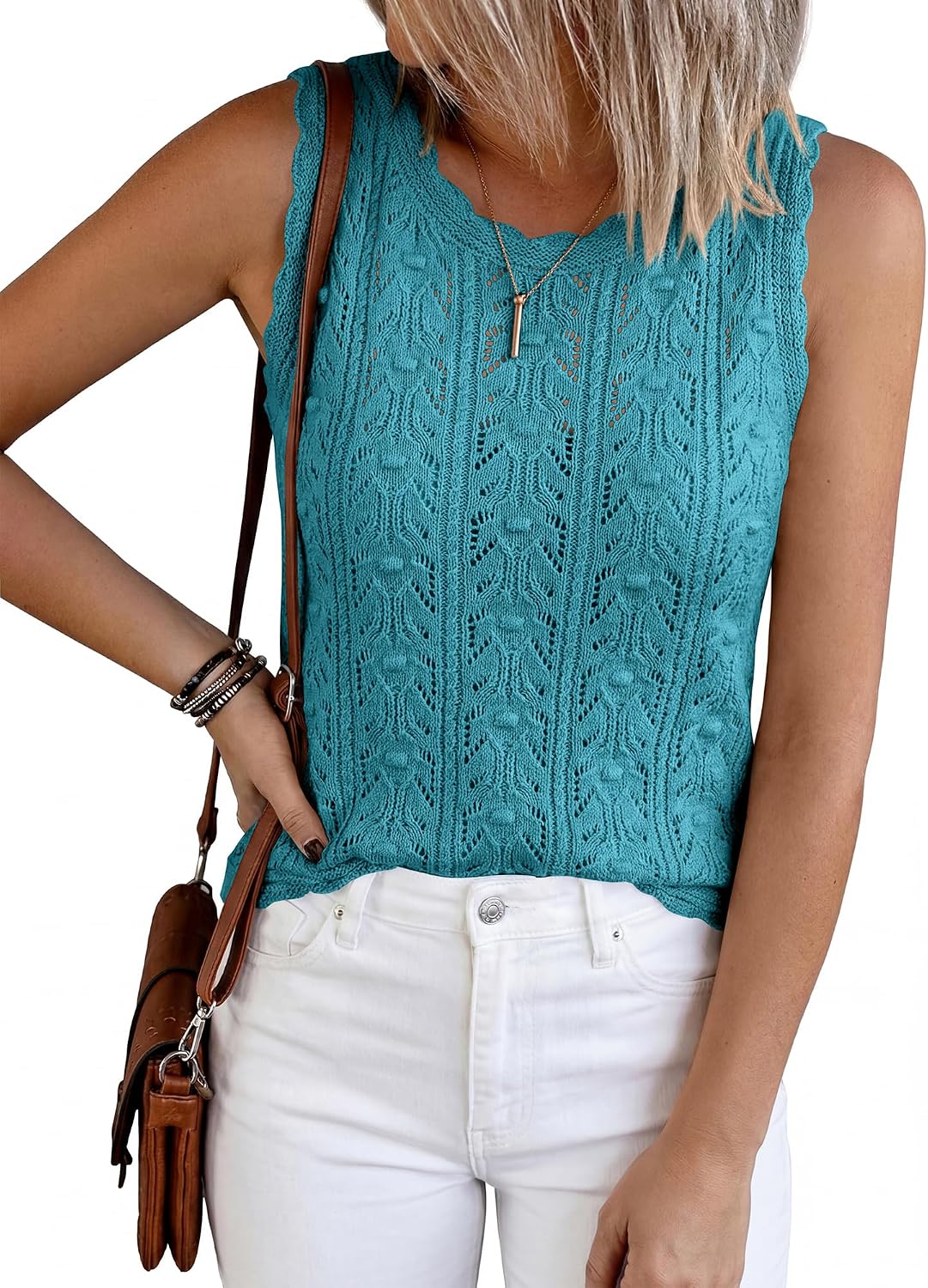 BTFBM Crochet Tank Tops for Women Loose Sweater Vest