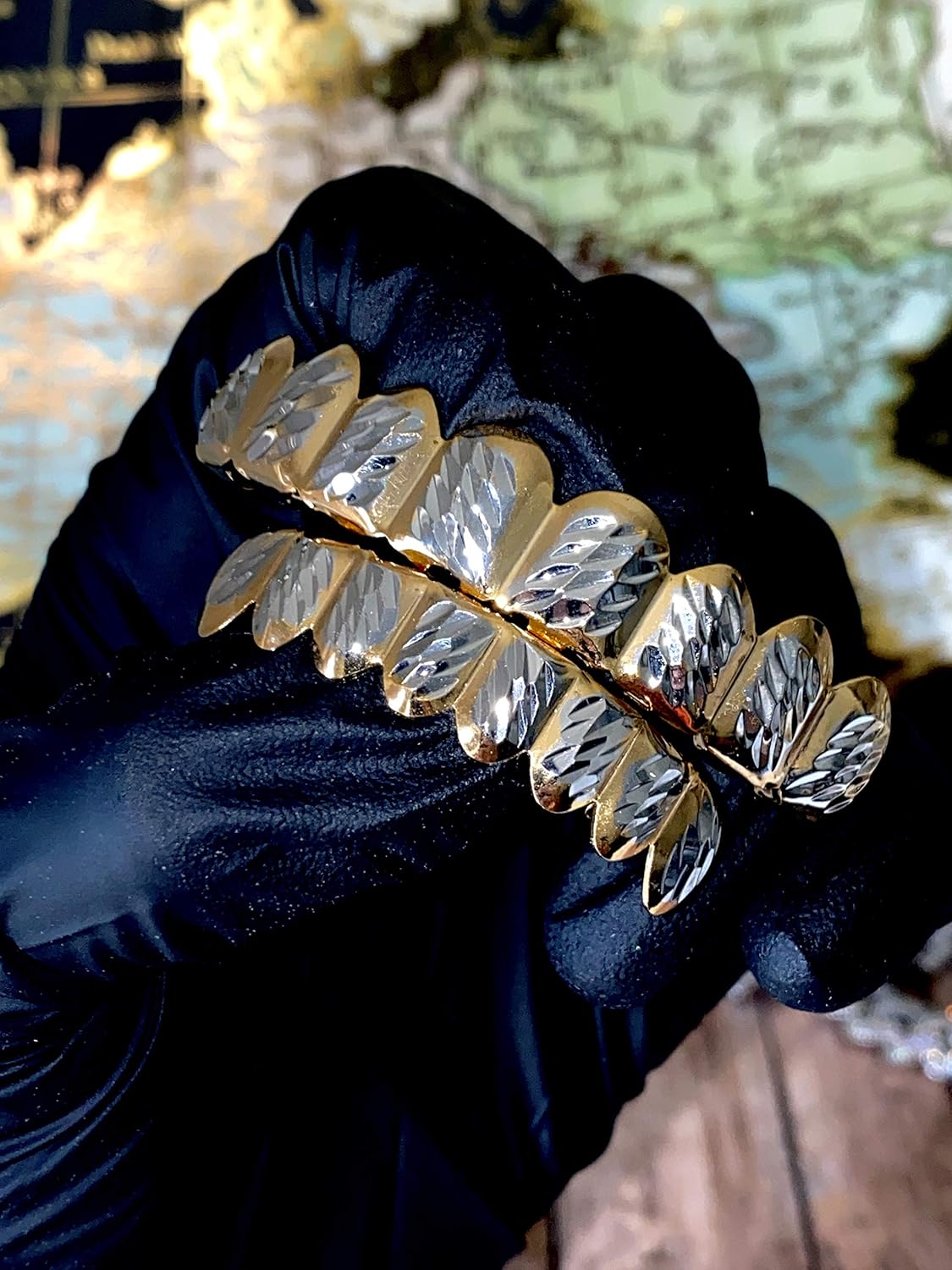 18k Gold Silver Two Tone Plated Cluster Custom Slugs Fangs Top Bottom Diamond Cut Grillz Mouth Teeth Grills Set - Grillz, Teeth Cap