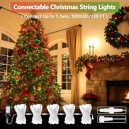 Miniatura 2 de Guirnalda de 200 luces LED de Navidad conectables mejoradas para exteriores e interiores, luces de Navidad rojas y verdes de 66 pies, 13 modos,