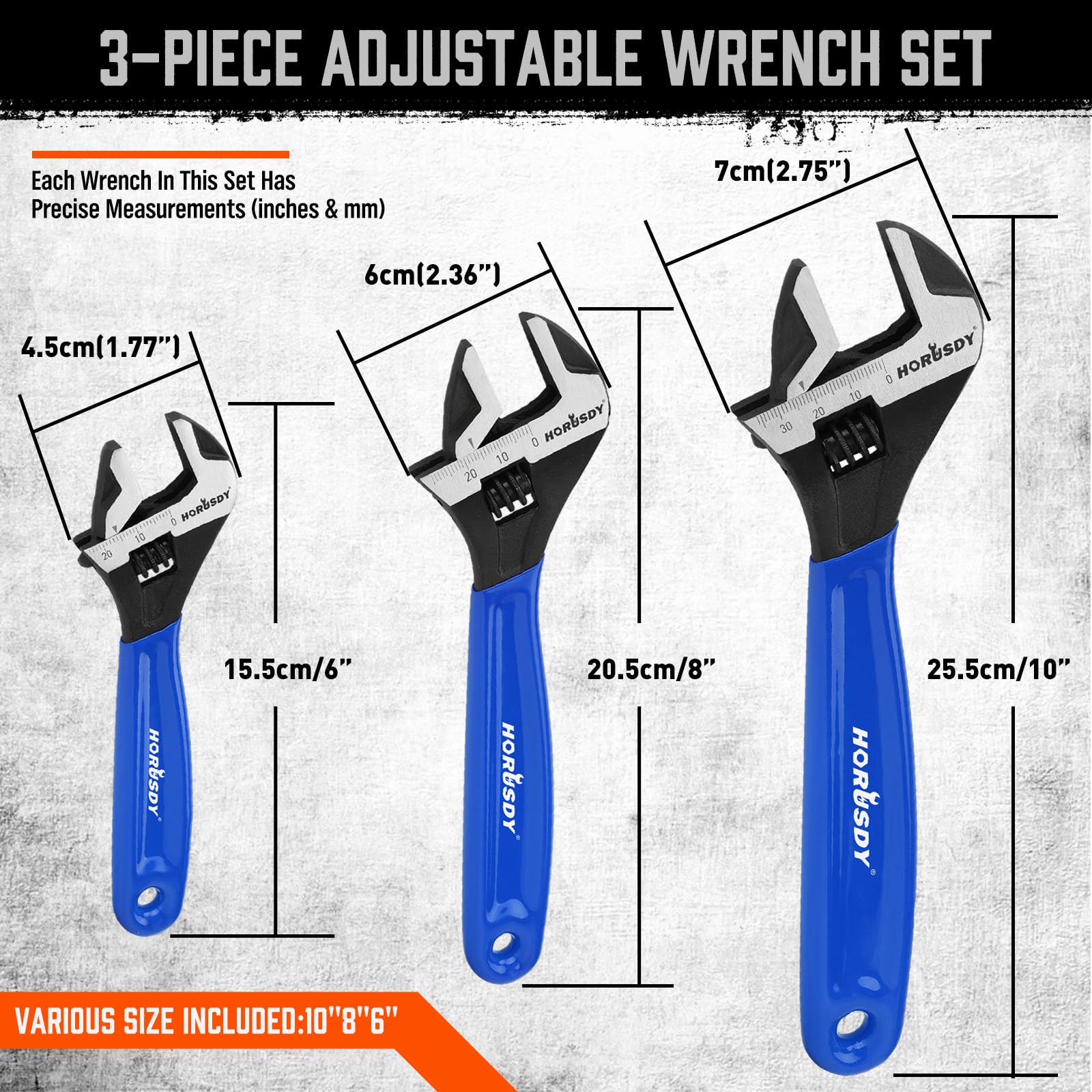 HORUSDY Adjustable Wrench Set - 3 Piece -3