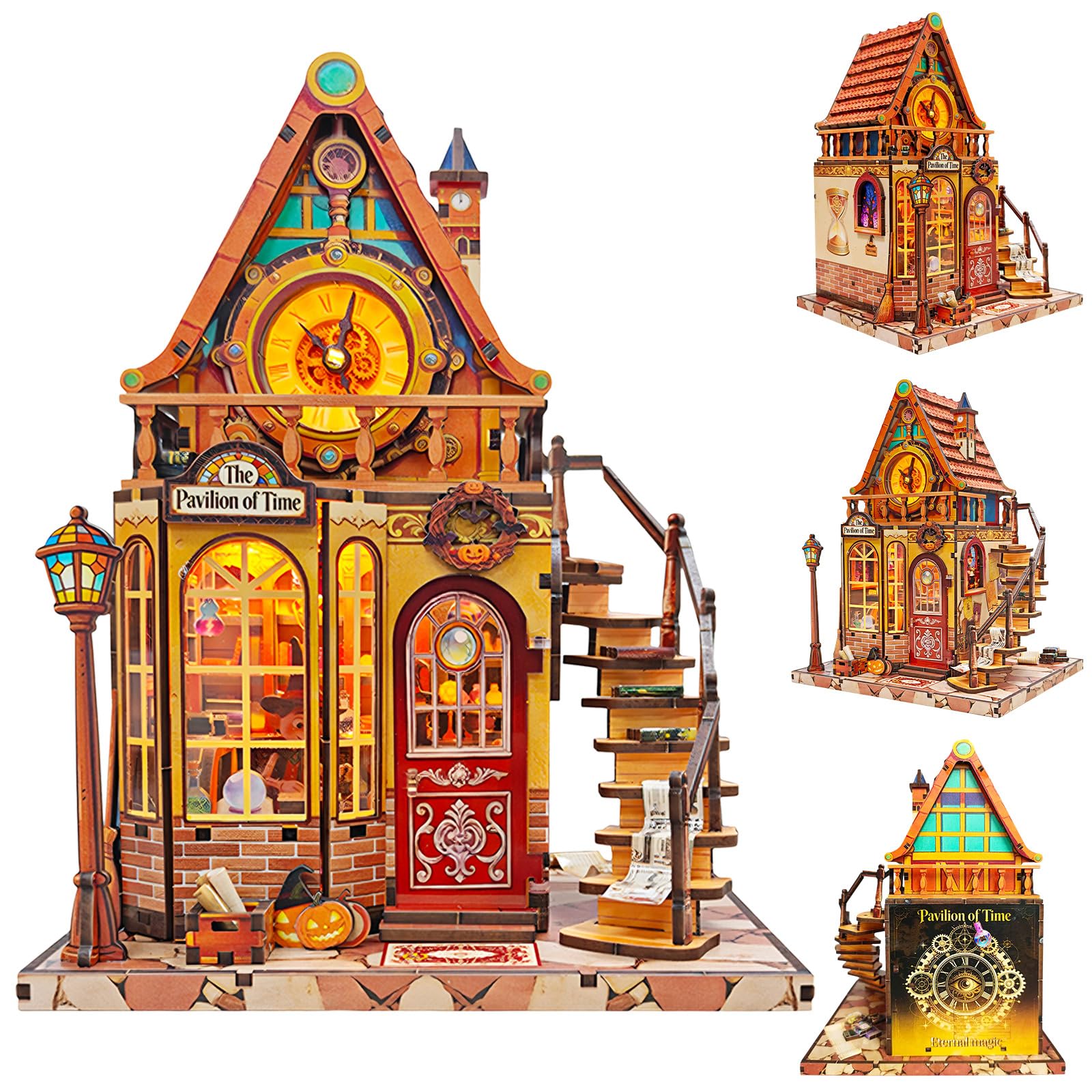 Lycidae Book Nook, Wheel of Time Magic House DIY Wooden Miniature Dollhouse Kit, LED Lights, DIY Bookshelf Decor, Booknook Book Shelf Decoration Gift for 14+ Age