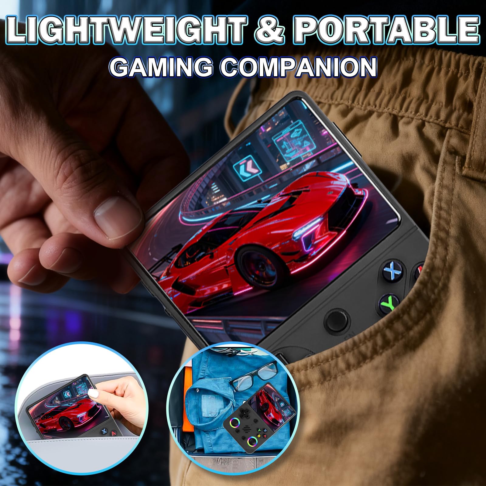 RG36PRO Retro Video Game Console-Support 30000+ Classic Games,3.5" IPS Screen,Open Source System,64G TF Card,3000mAh Battery,Portable Console for Teen Or Partner - Gift for Christmas - Black