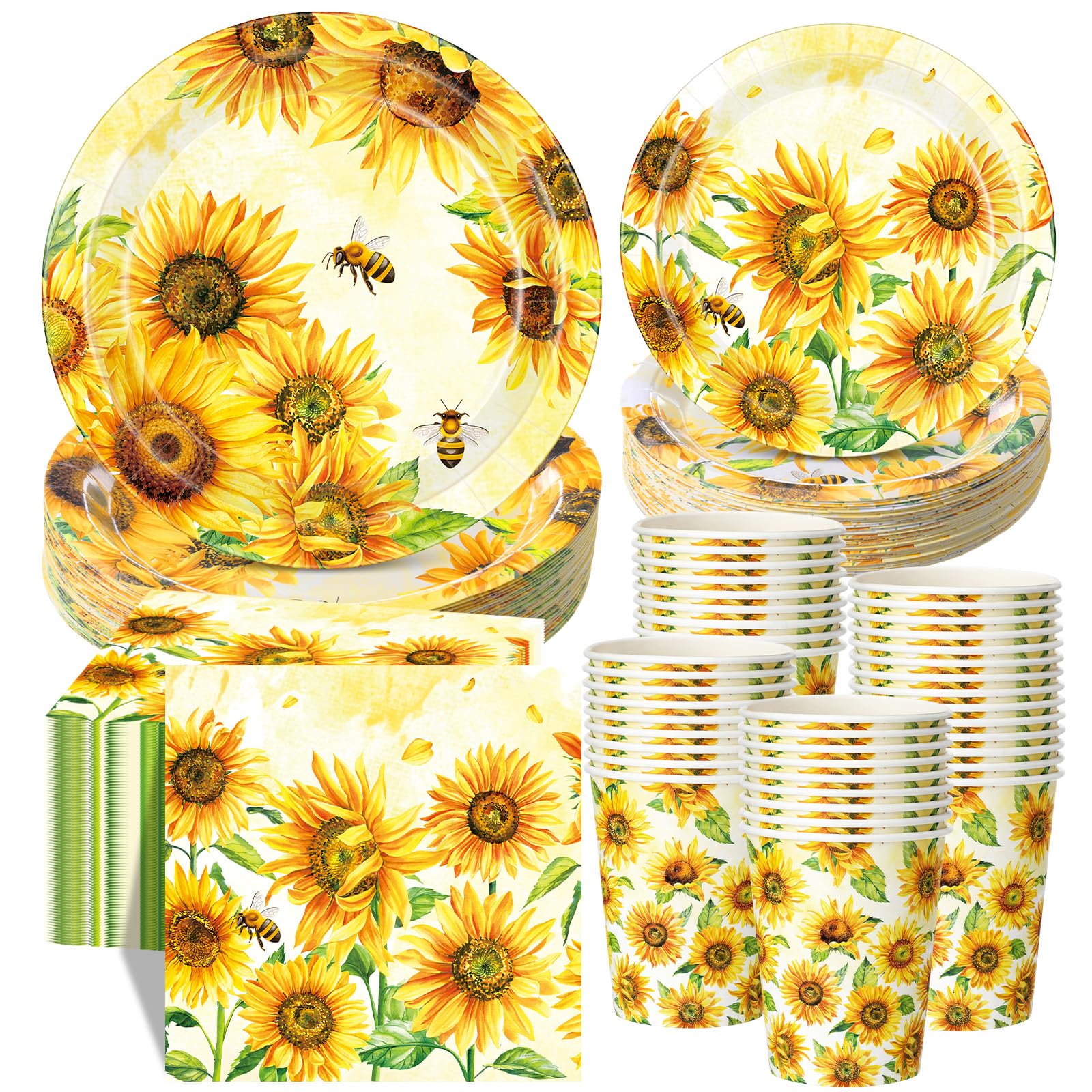 Pickmesh 250 Pcs Sunflower Yellow Party Plates Napkins Cups Set Serve 50