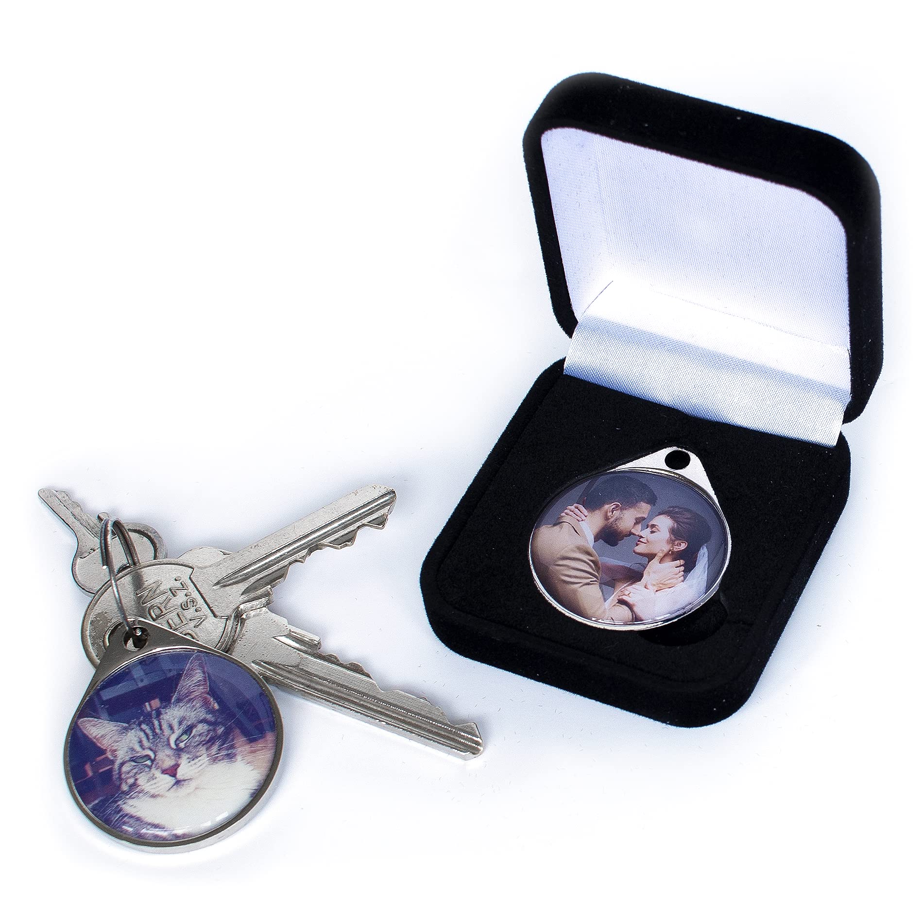 Ezee Golf Shop Personalised Photo Keyring Double Sided – The Duo32 – Custom Photo Gift Keychain with Presentation Box – Same Day Dispatch