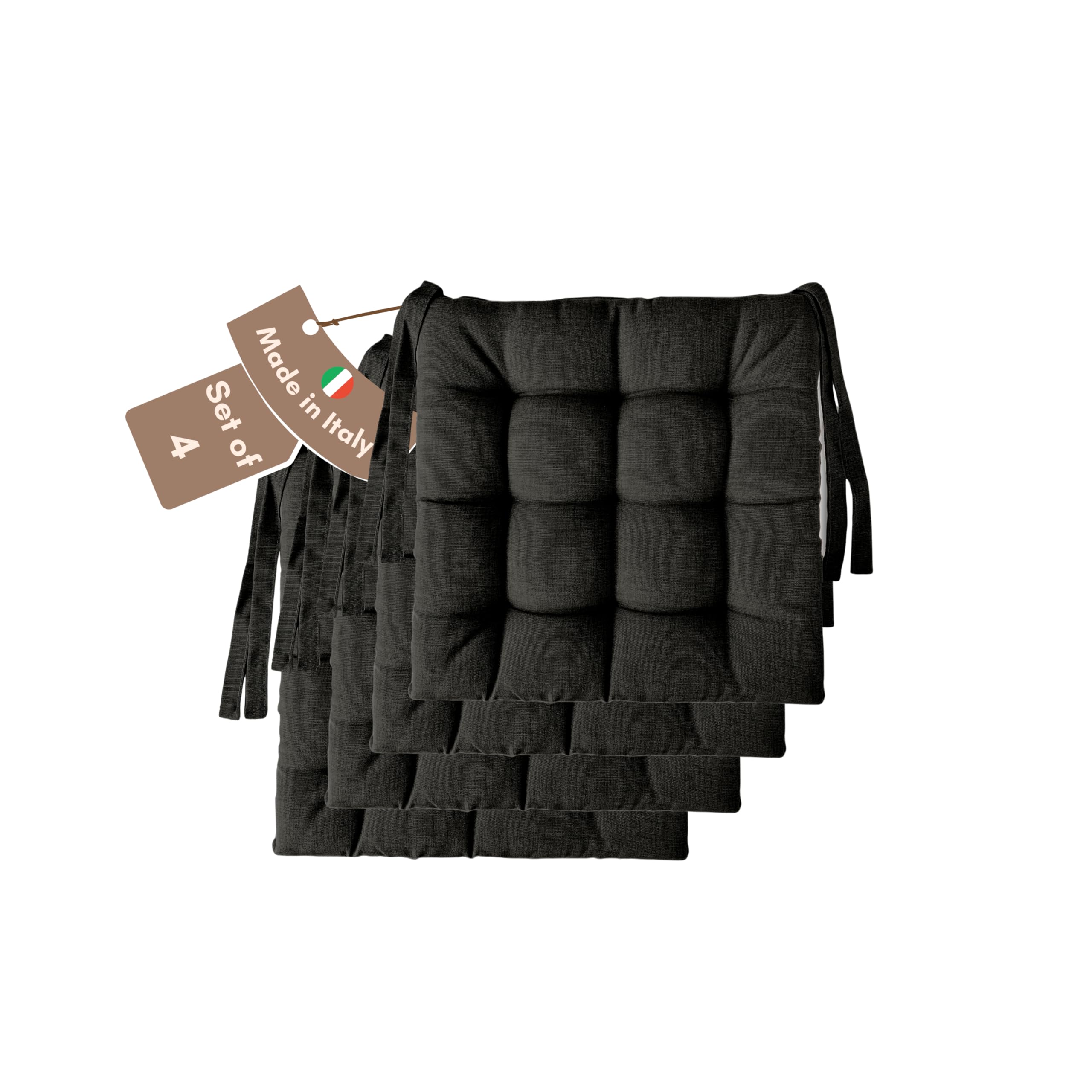 Il Tuo Artigiano Design Set of 4 or 6 Cushions for Kitchen Chairs, Made in Italy, Kitchen Chair Cushions, Set of 6, 40 x 40 cm, Thickness 6 cm, Sponge and Soft Acrylic Padding (4, Anthracite)