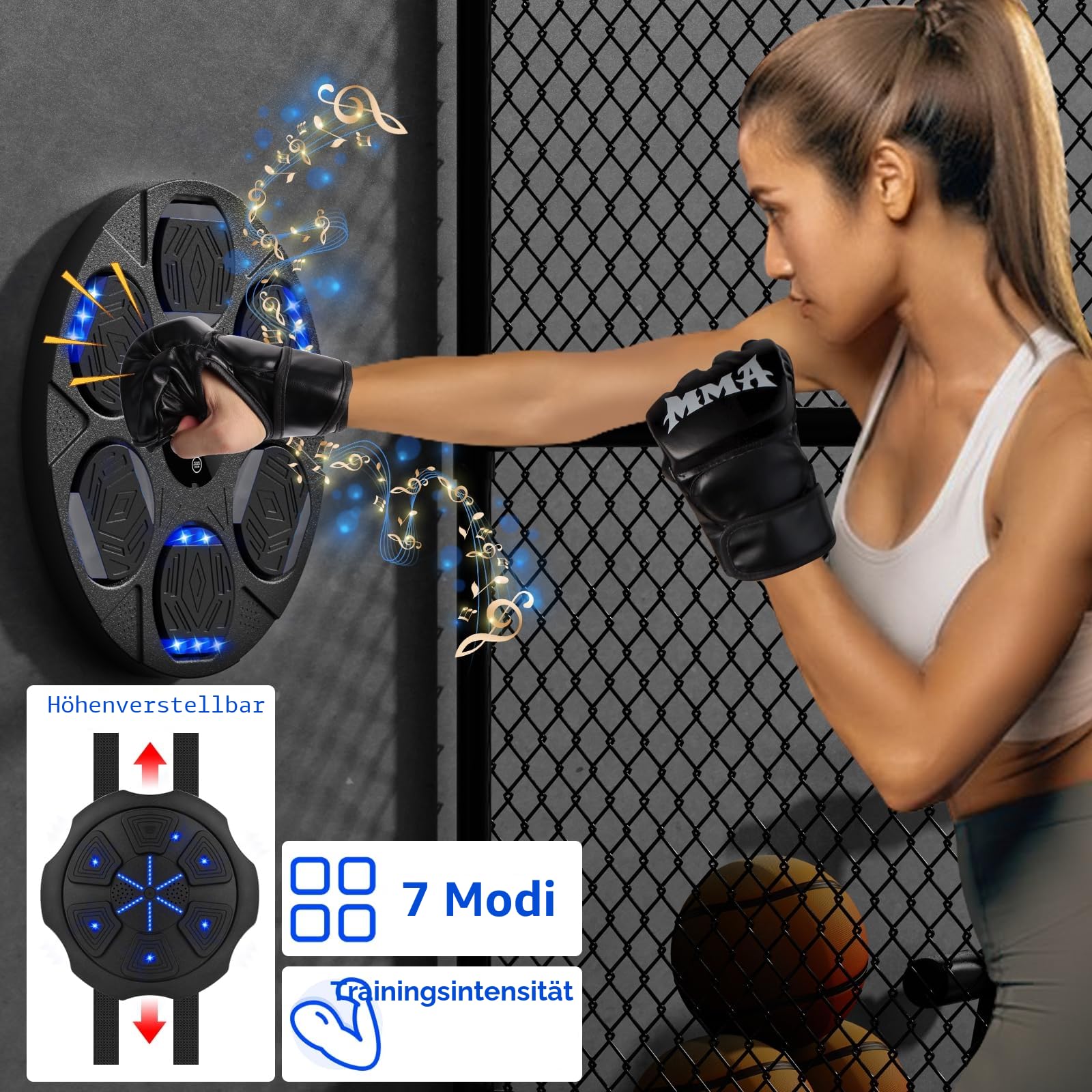 Music Boxing Machine, Led Music Punch mit Boxhandschuhen, Wandmontierte Boxmaschine mit Musik, UnterstüTzt Bluetooth, Boxautomat für Kinder und Erwachsene für Haus, Indoor und Gym