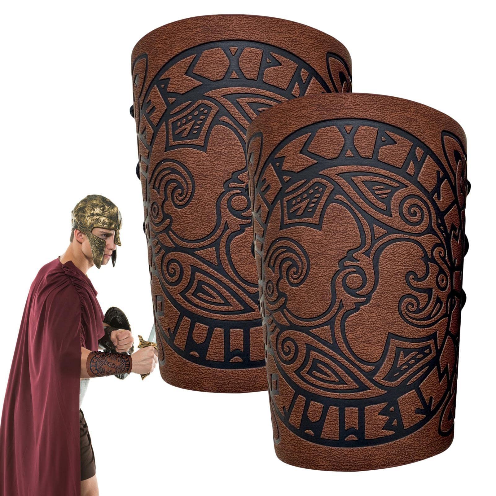 Bexdug Women's Brown Cosplay - Medieval Pu Bracers With Adjustable Straps - Knight Bracer For Men