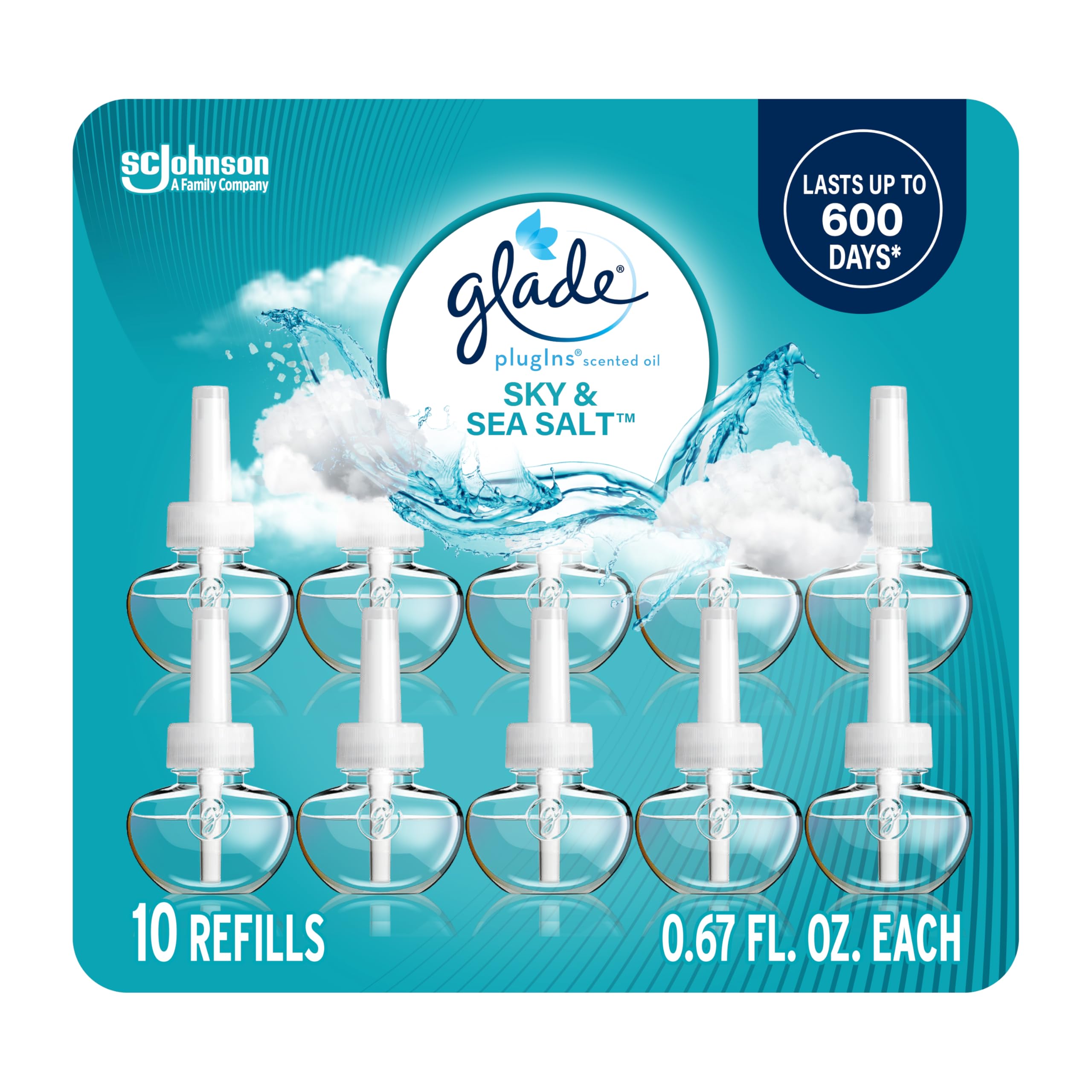 Sponsored Ad - PlugIns Refills Air Freshener, Sky & Sea Salt, Scented and Essential Oils for Home and Bathroom, 0.67 Fl Oz, 10 Count
