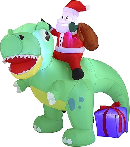 Miniatura 9 de Joiedomi - Dinosaurio con Santa montado inflable de 6 pies de largo con LED integrados, inflables para fiestas de Navidad en interiores, exteriores,